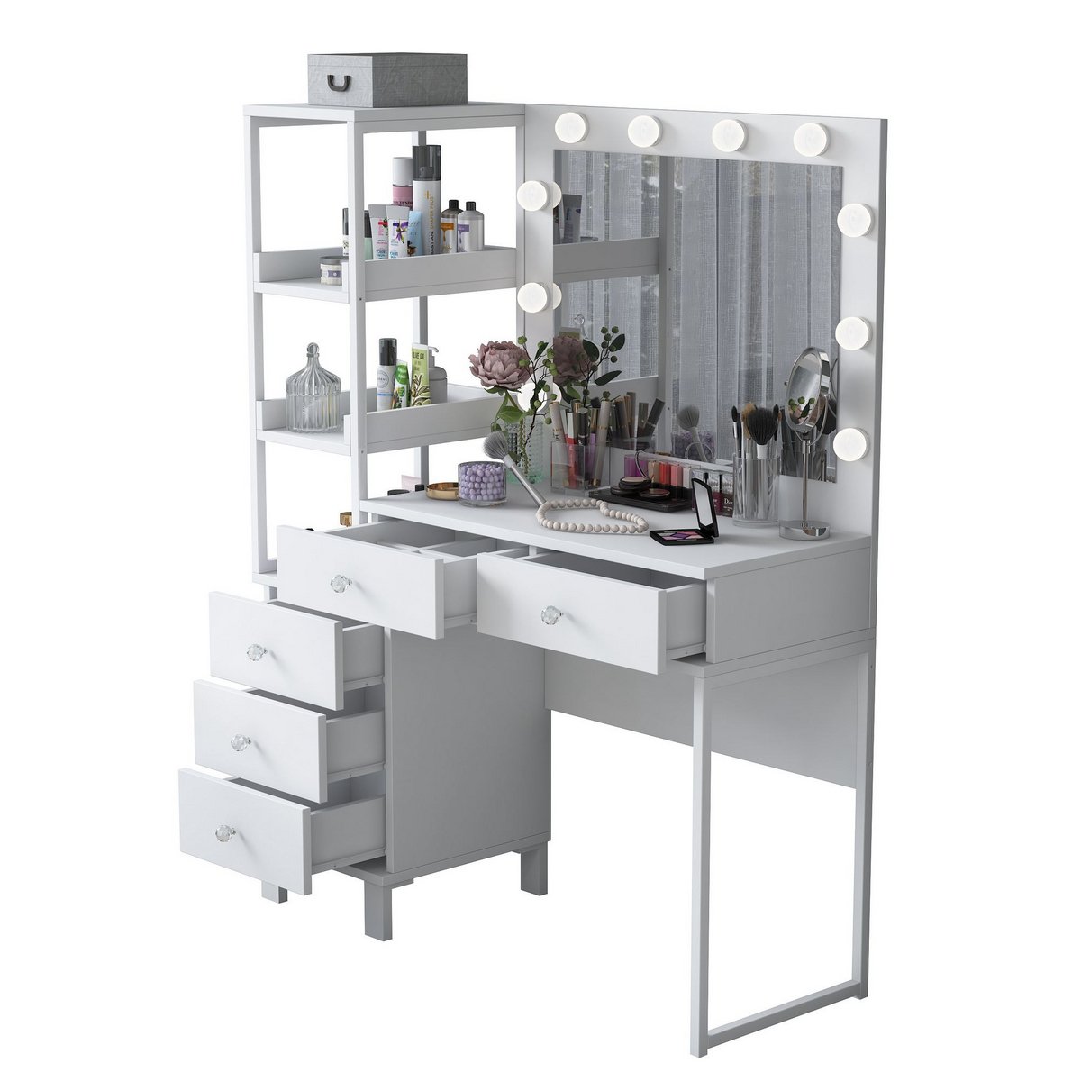 Norda Design Meikkipöytä Parure, valkoinen, 40 × 110 × 141,8 cm