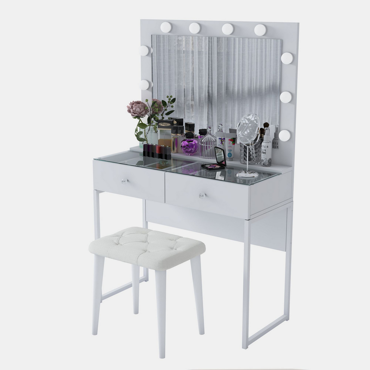 Norda Design Meikkipöytä Rosetta, valkoinen, 40 × 90 × 141,8 cm