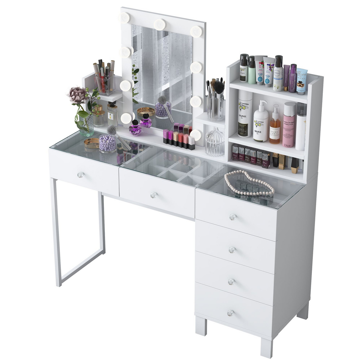 Norda Design Meikkipöytä Belle Vue, valkoinen, 40 × 120 × 136,8 cm