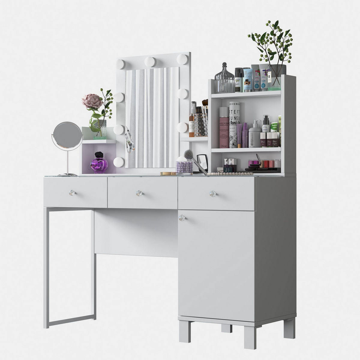 Norda Design Meikkipöytä Miroir, valkoinen, 40 × 120 × 136,8 cm