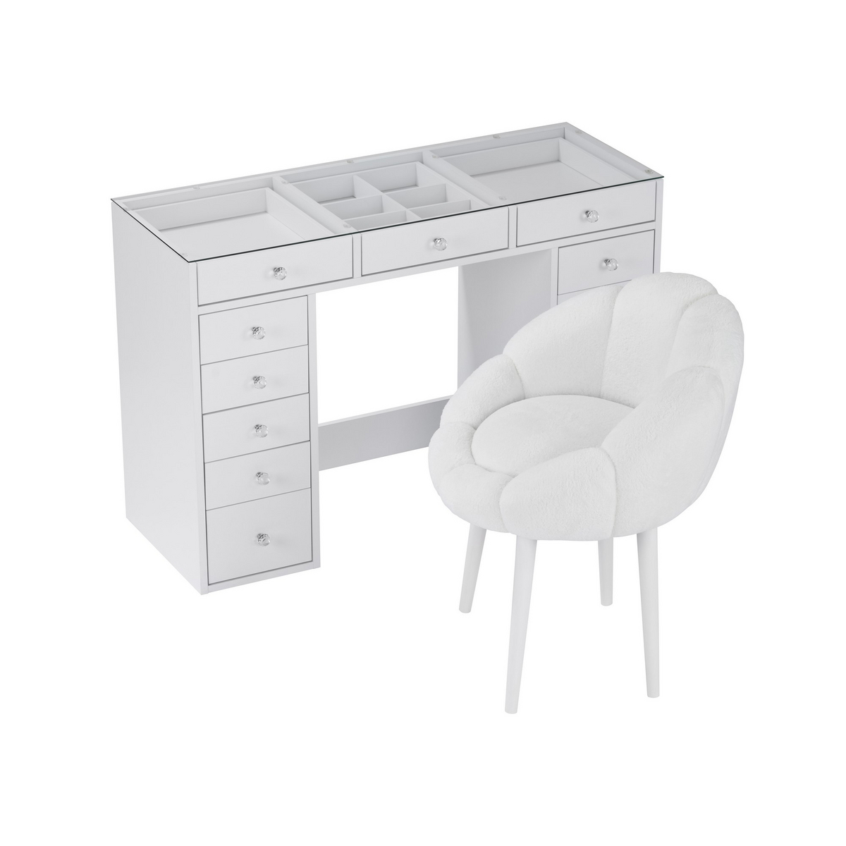 Norda Design Meikkipöytä ja tuoli, 2 osaa Eloria, valkoinen, 44,5 × 120 × 79,8 cm