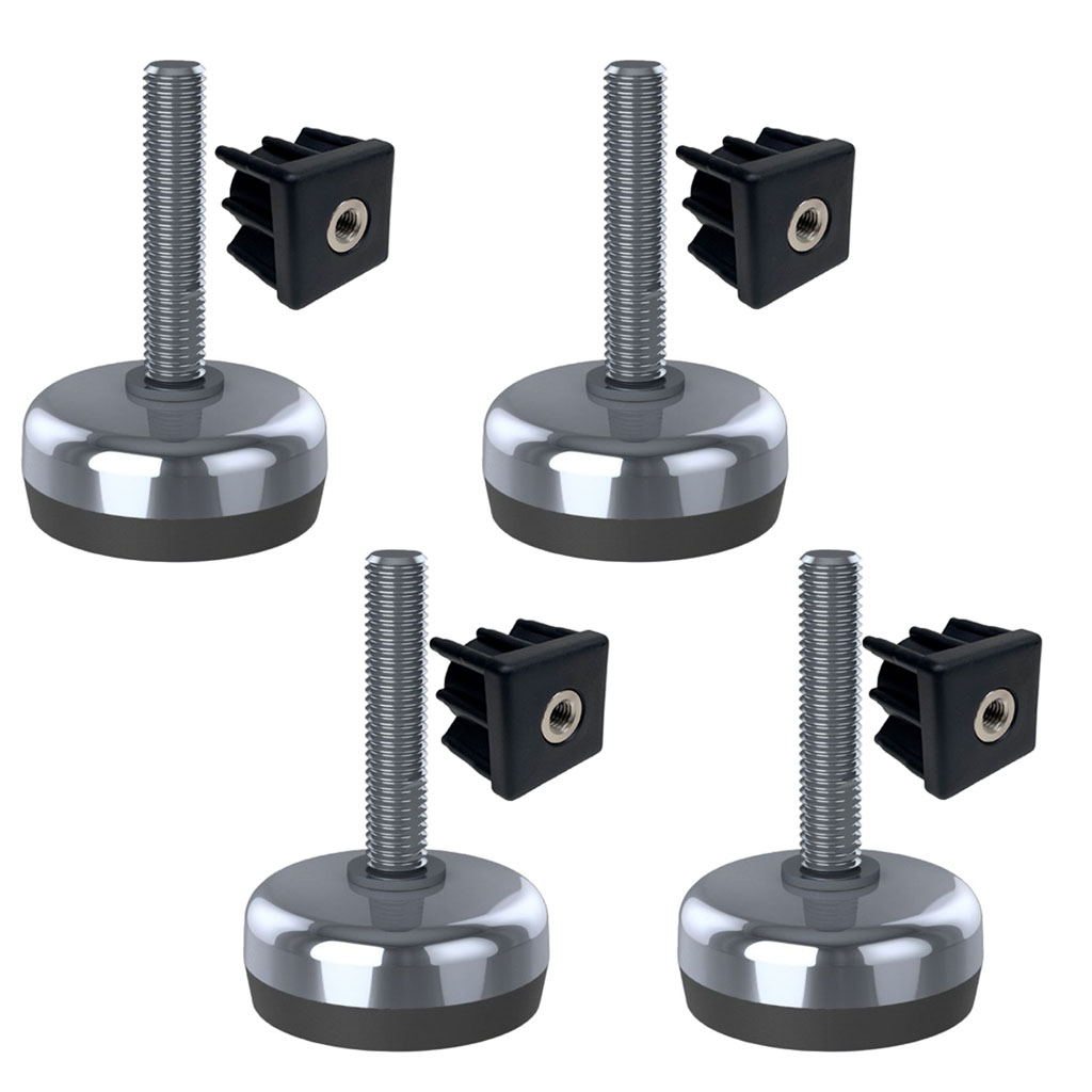 Ruostumaton teräsjalka M10x50, 50 mm:n pohja, kumityyny + sisäosa 30x30x1, 5 mm – 4 kpl:n sarja