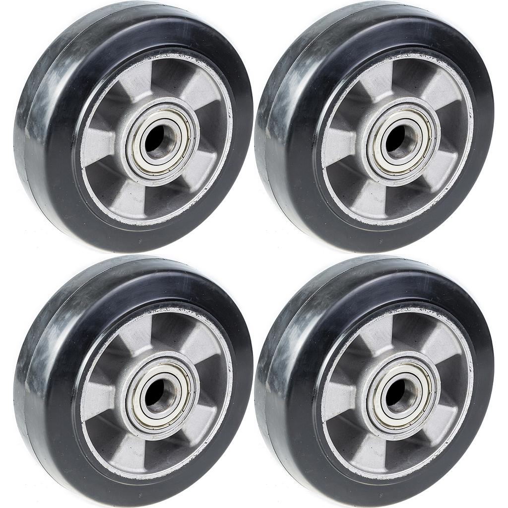 152 mm:n (6 tuuman) pyörä, musta kumi ja alumiininen keskiosa, kantavuus 1320 kg, 4 kpl:n sarja
