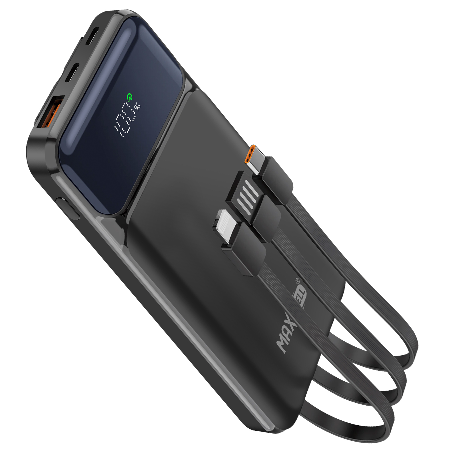 Powerbank 10000mAh USB QC 3.0 ja USB-C PD -porteilla, USB USB-C Lightning -kaapelilla