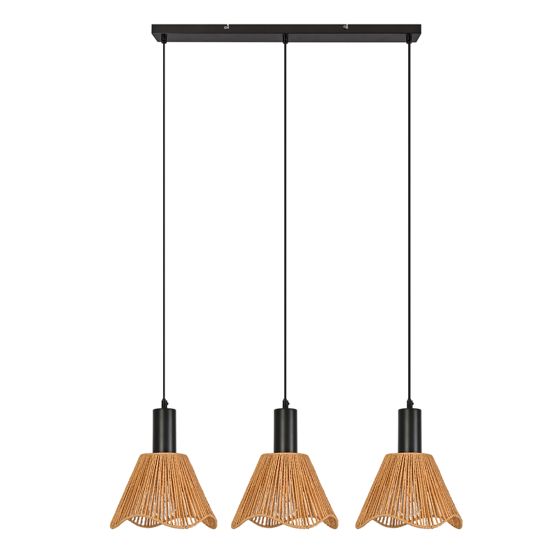 NETTLIFE-riippuvalaisin musta rottinki retro-boho-riippuvalaisin 3-lamppuinen E27-kanta