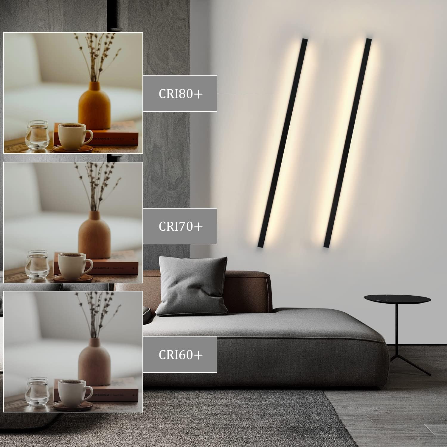 NETTLIFE 2 LED-seinävalaisinta sisäseinävalaisin 100CM musta moderni muotoilu himmennettävä lämmin valkoinen