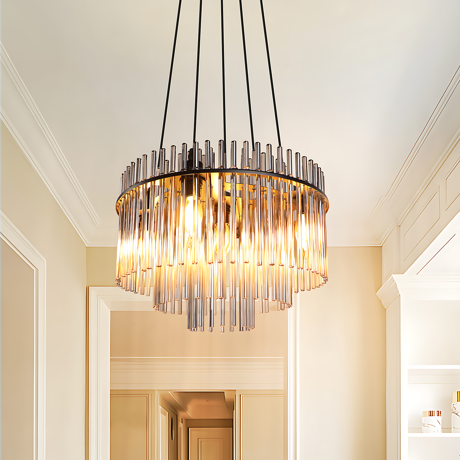 NETTLIFE Musta Vintage Ripustusvalaisin, 5 Lasilamppua, E14-kannake,40 cm, Pöydälle, Olohuoneeseen, Baariin (ilman lamppuja)