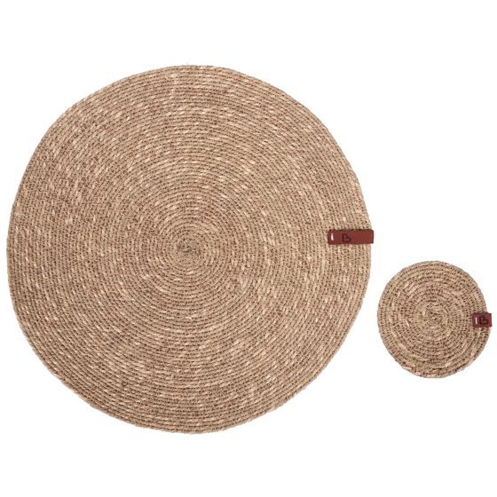 Pöytätabletti- ja lasinalussetti 6+6 KUNZEA Luonnonväri Meriruoho