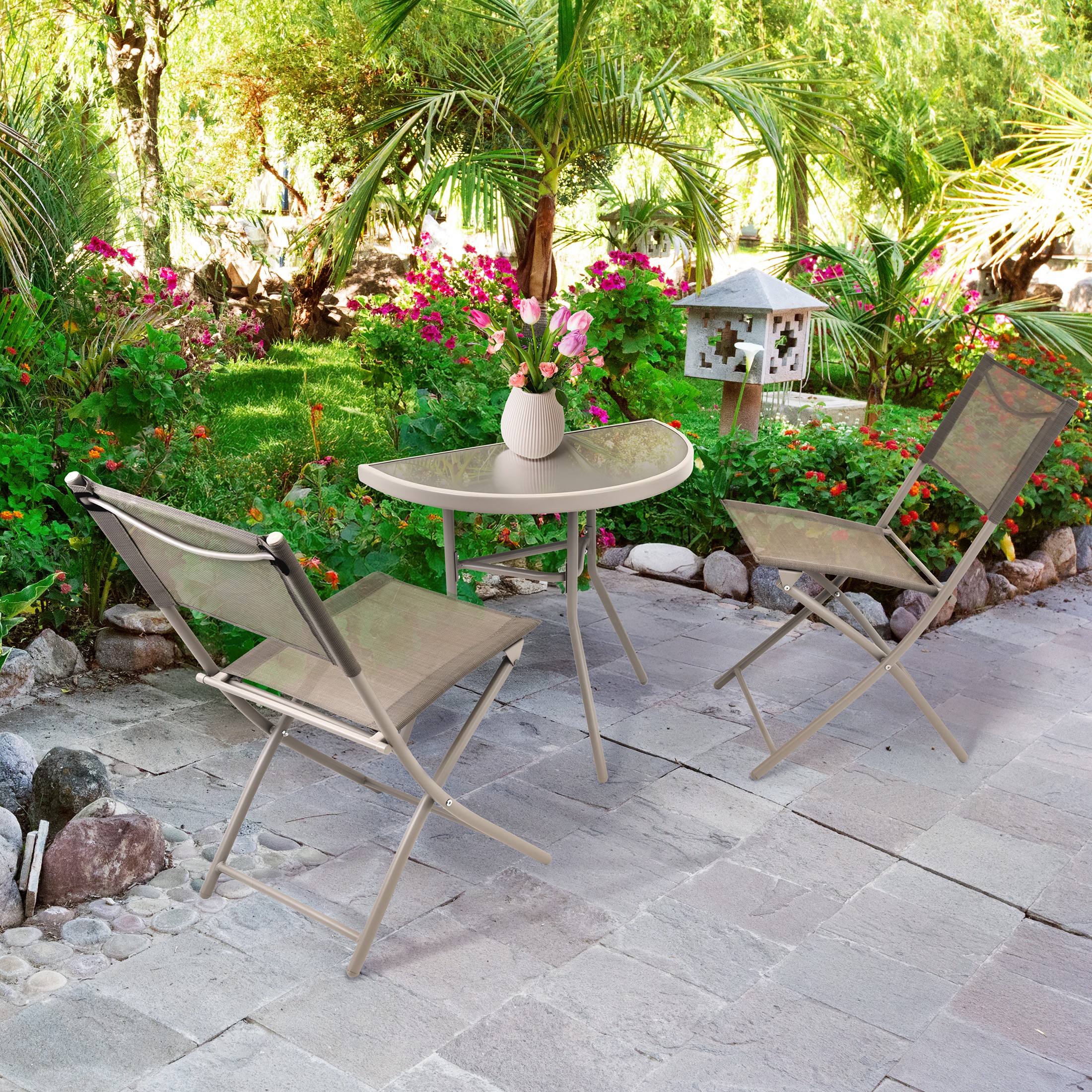 Teräksinen parvekepöytä Puutarhapöytä terassille Karkaistua lasia puutarhaan