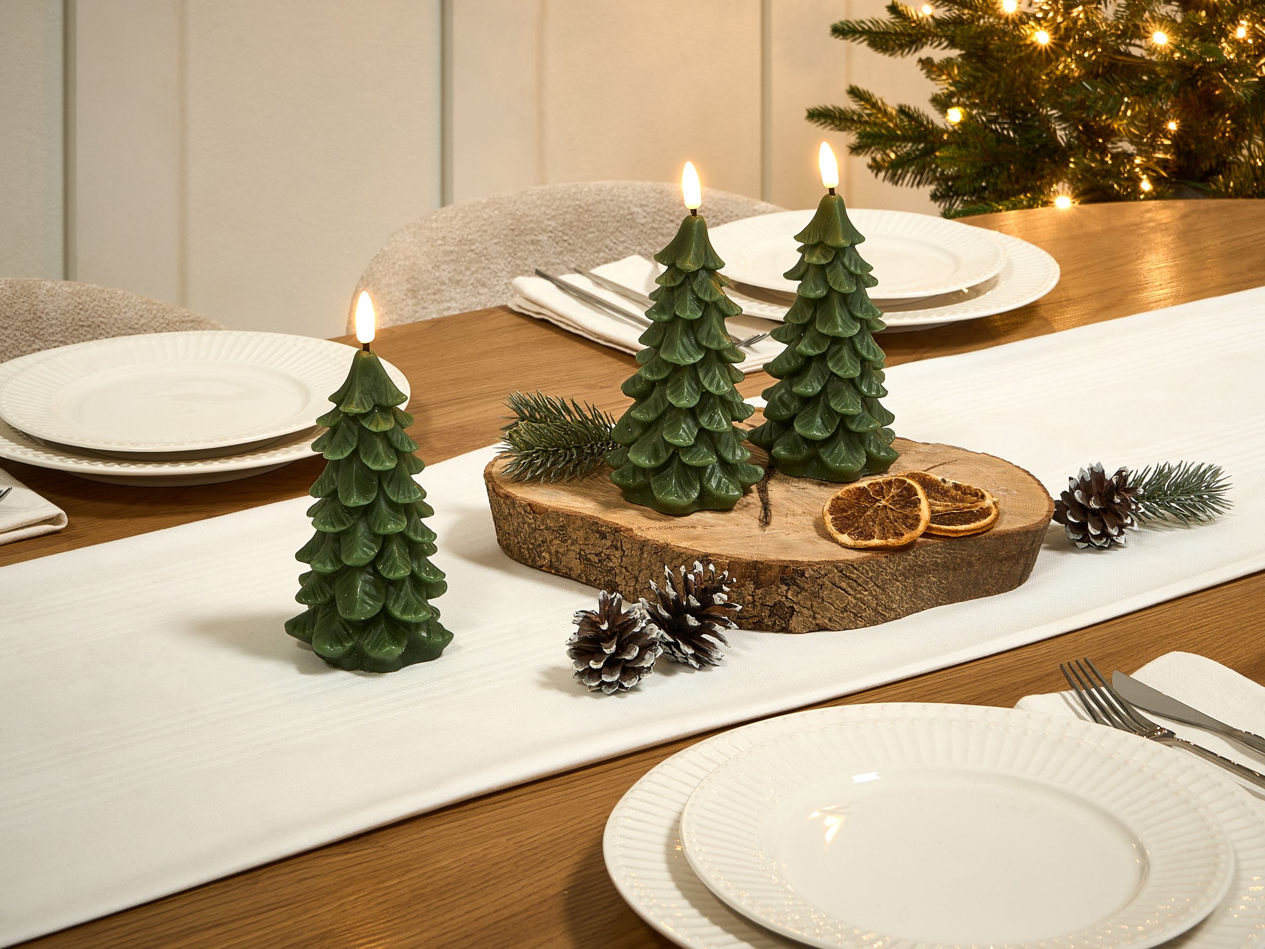 LED-kynttiläsetti 3 kpl VELOURA Joulukuusi 16 cm Vihreä
