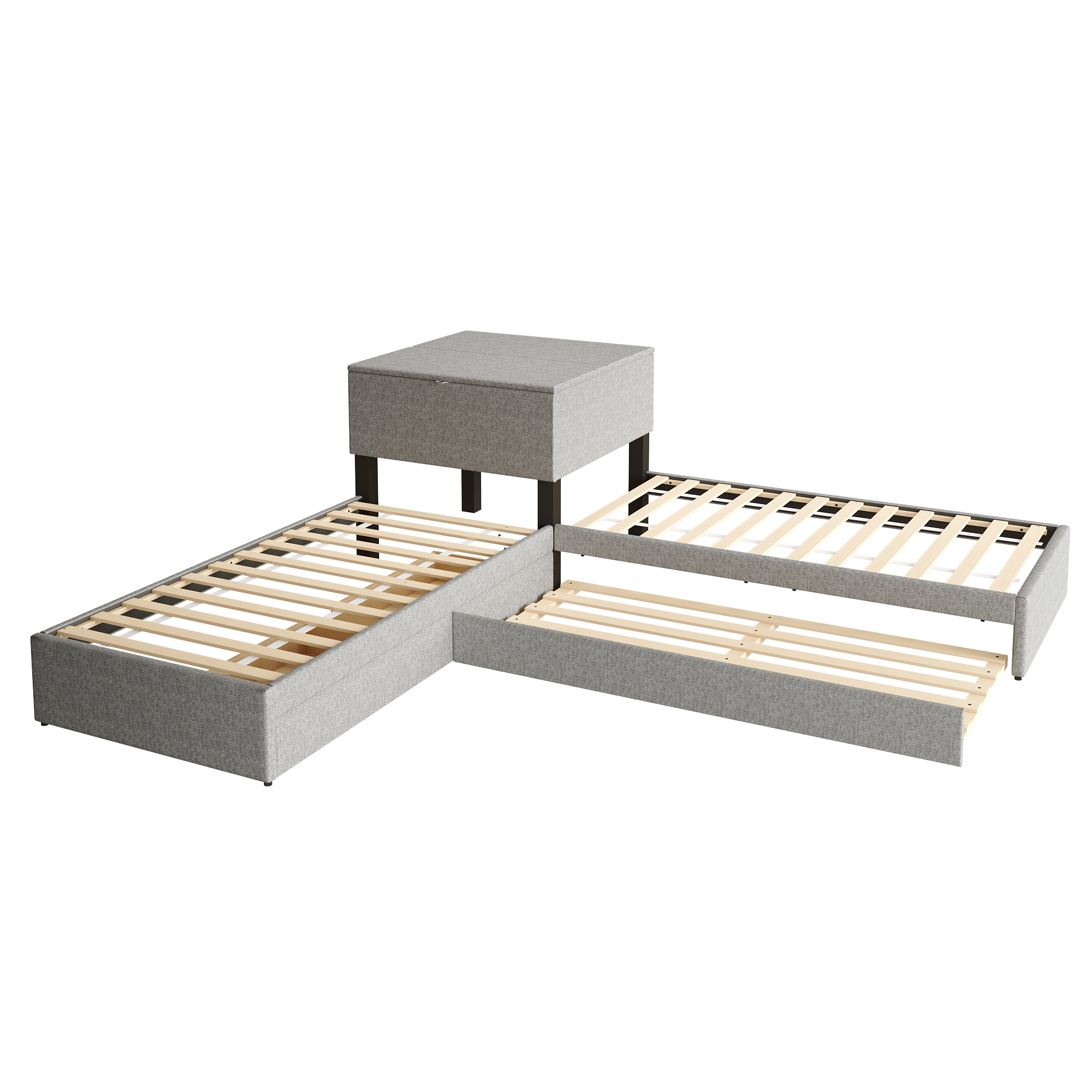 Sänky 90x200cm ilman patjaa, pellavakangas, harmaa