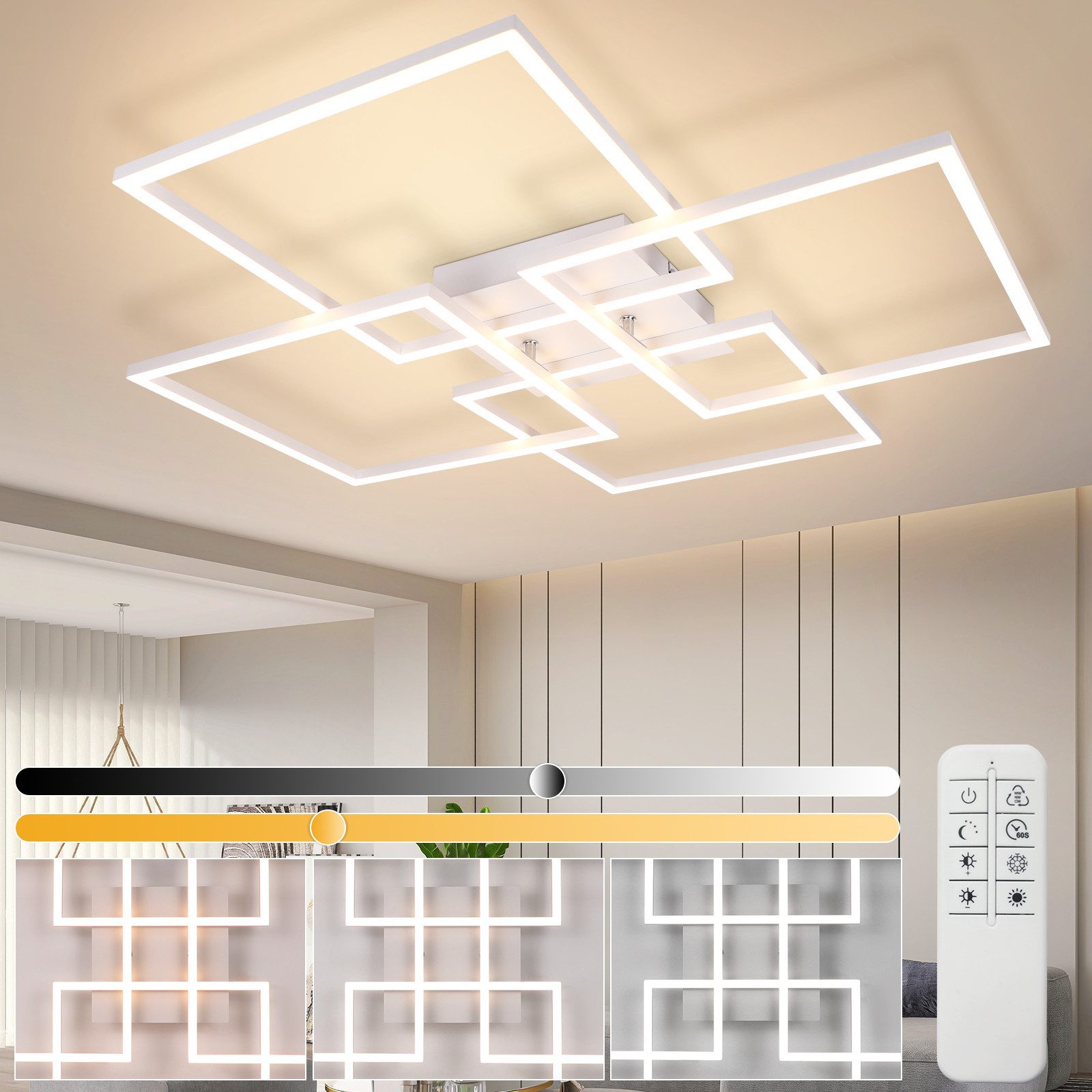 NETTLIFE LED - kattovalaisin olohuoneeseen, keittiöön, valkoinen, himmennettävä, kaukosäätimellä, moderni, 3000K - 6500K, 48W