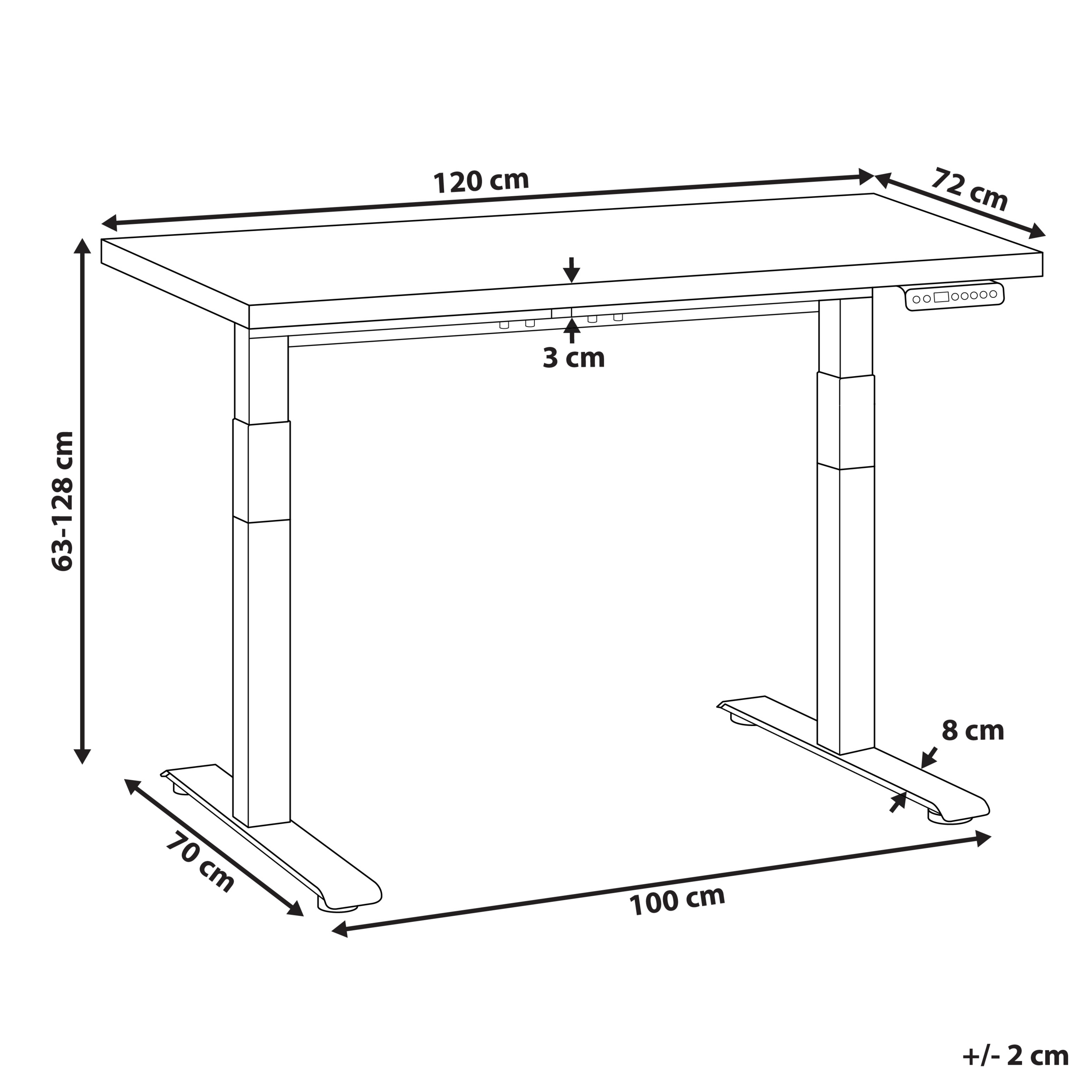 Työpöytä sähkösäädettävä DESTINES 120 cm 72 cm Harmaa/valkoinen