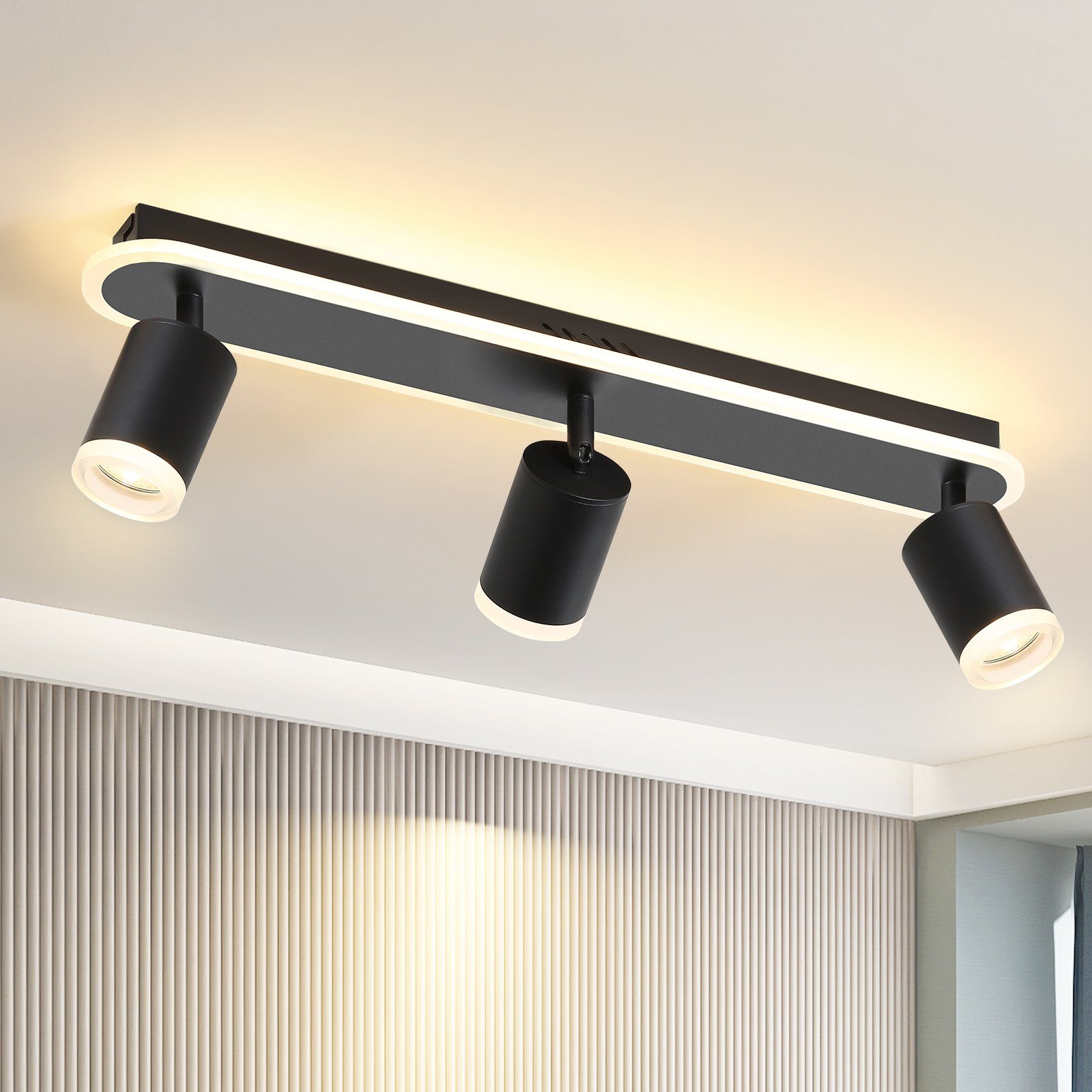 NETTLIFE 3 mustaa GU10 LED - kattospottivalaisinta metallista, 330° kääntyvä makuuhuoneeseen, eteiseen