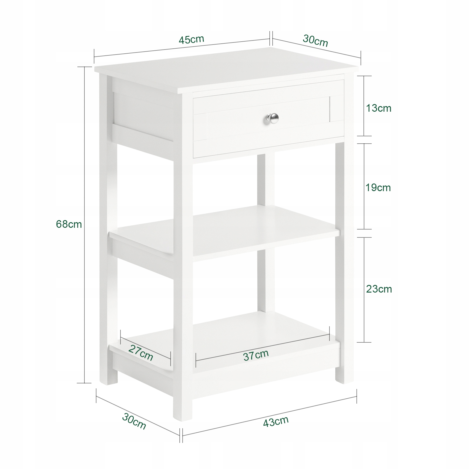 SoBuy Yöpöytä FBT46-W valkoinen puukuitulevy 1 laatikko