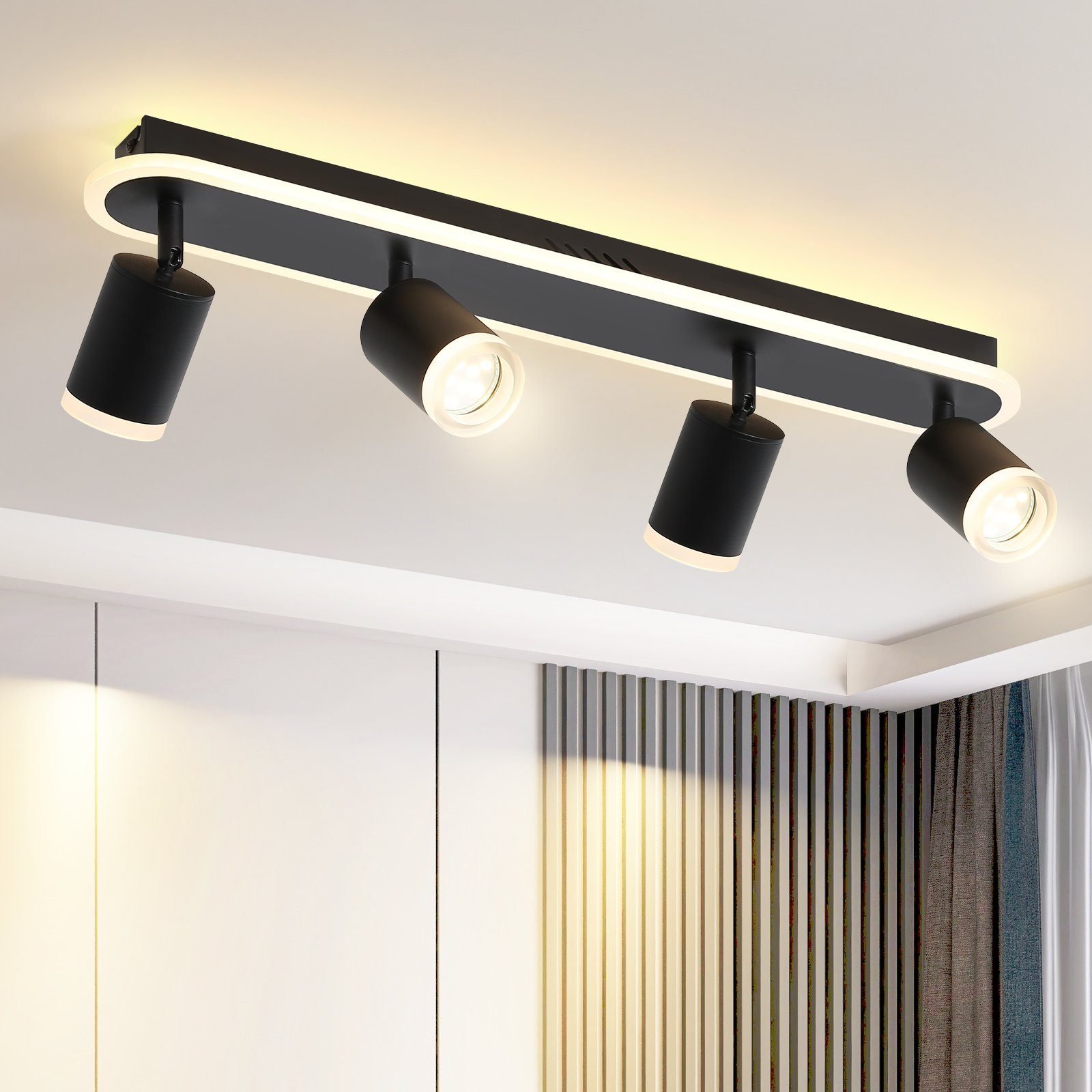 NETTLIFE 4 LED - kattospotti GU10 musta metalli säädettävä 330° moderni lämmin valkoinen kohdevalaisin makuuhuoneeseen eteiseen ruokailutilaan