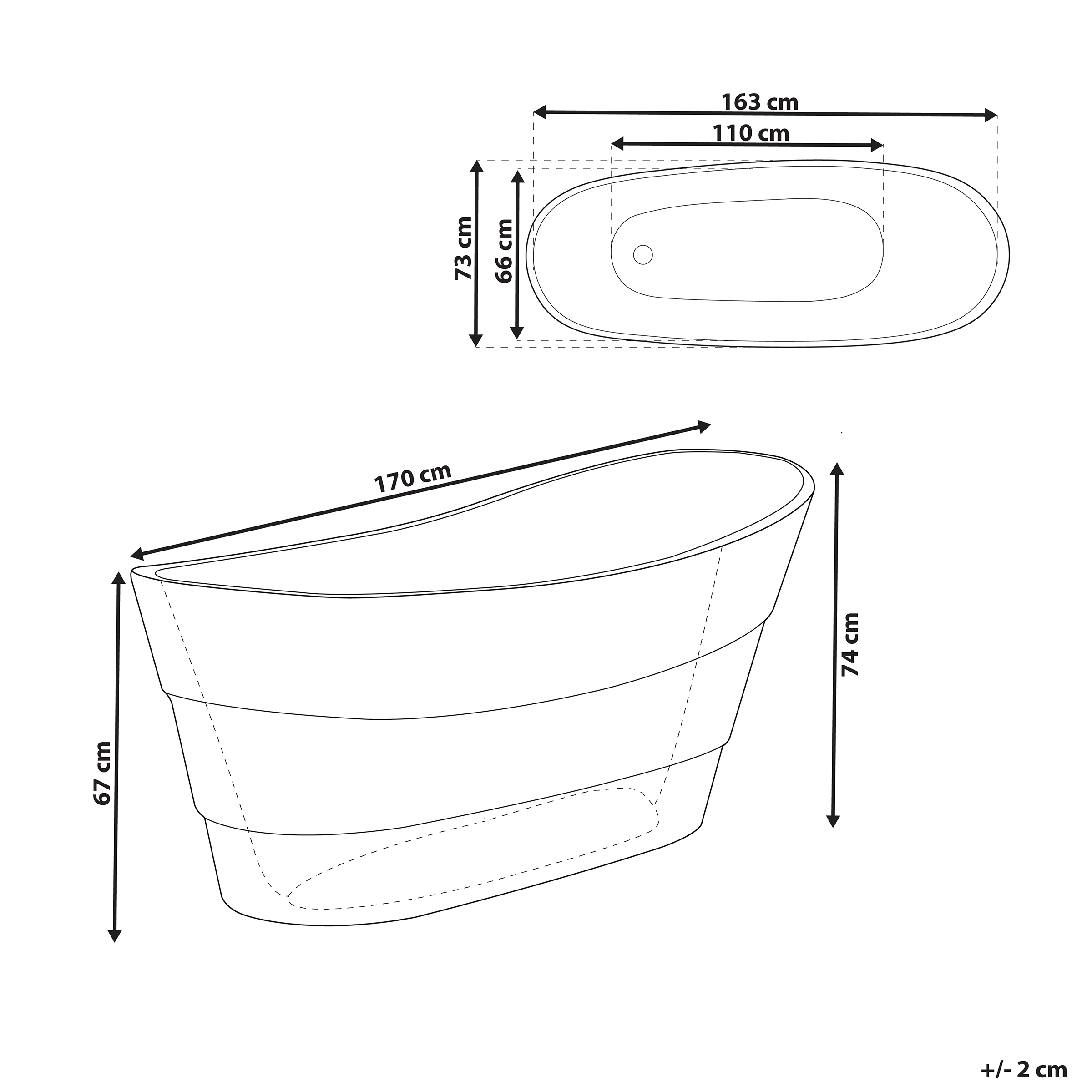 Vapaasti seisova kylpyamme BUENAVISTA 170 x 73 cm Musta