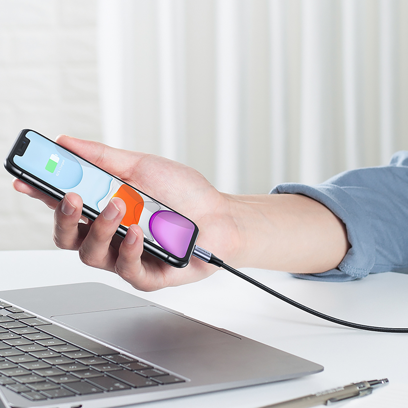 Punottu USB-A-kaapeli - iPhone Lightning MFi 1.5m - Musta