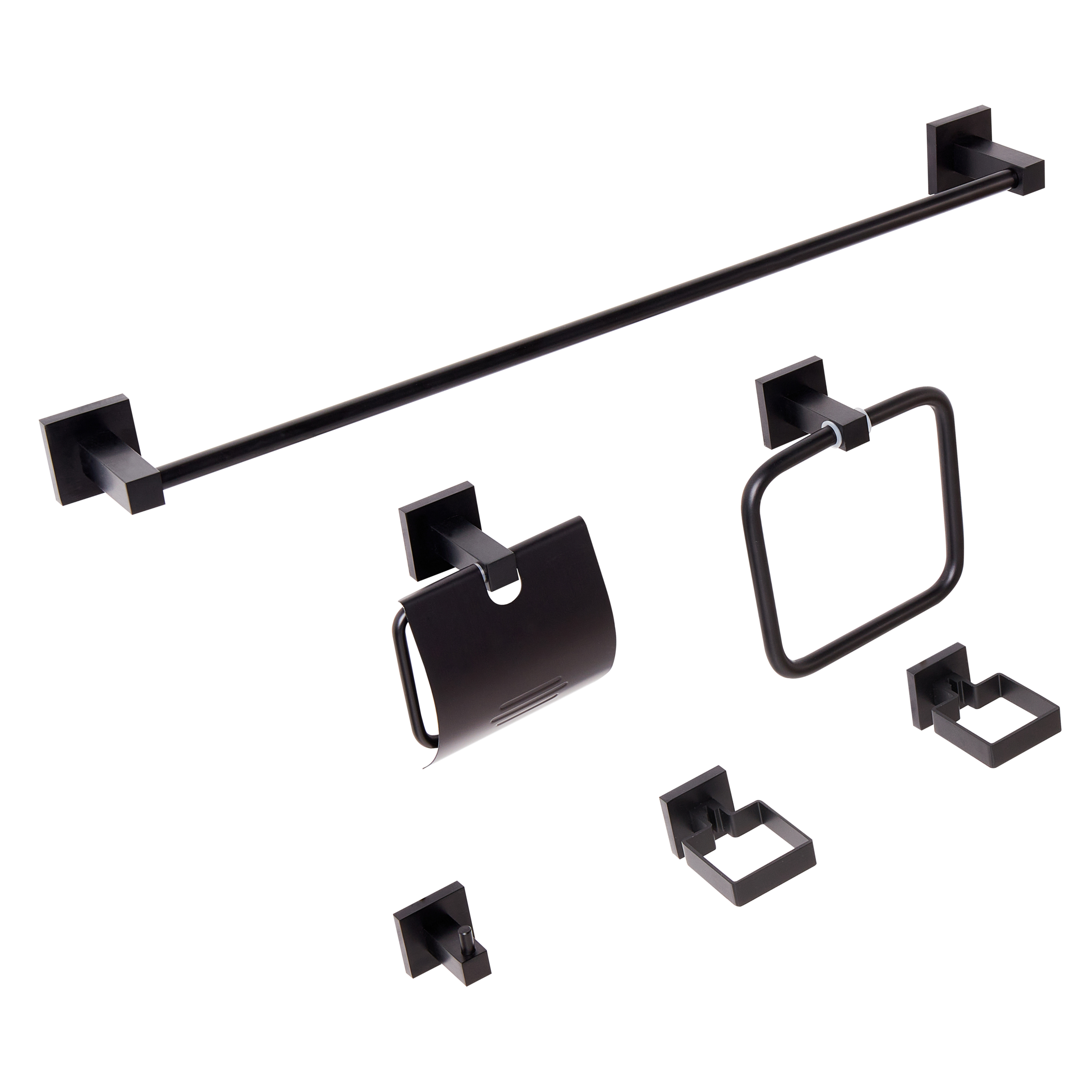 Kylpyhuoneen tarvikesetti 6 osaa UVITA pyyhetangoilla ja -koukuilla Musta