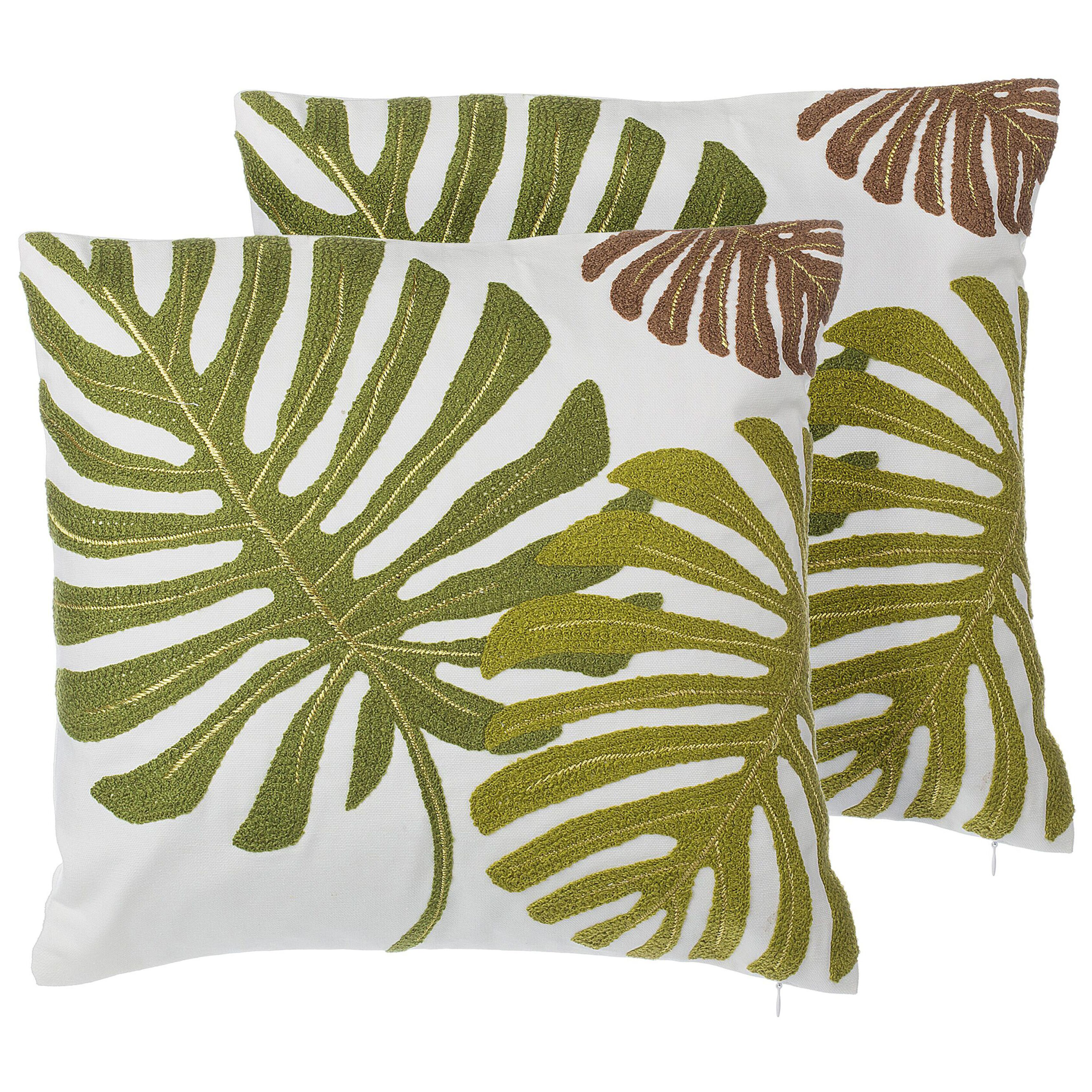 Koristetyynysetti 2 kpl ZENOBIA 45 x 45 cm Puuvilla Tummanvihreä Kasvikuvio