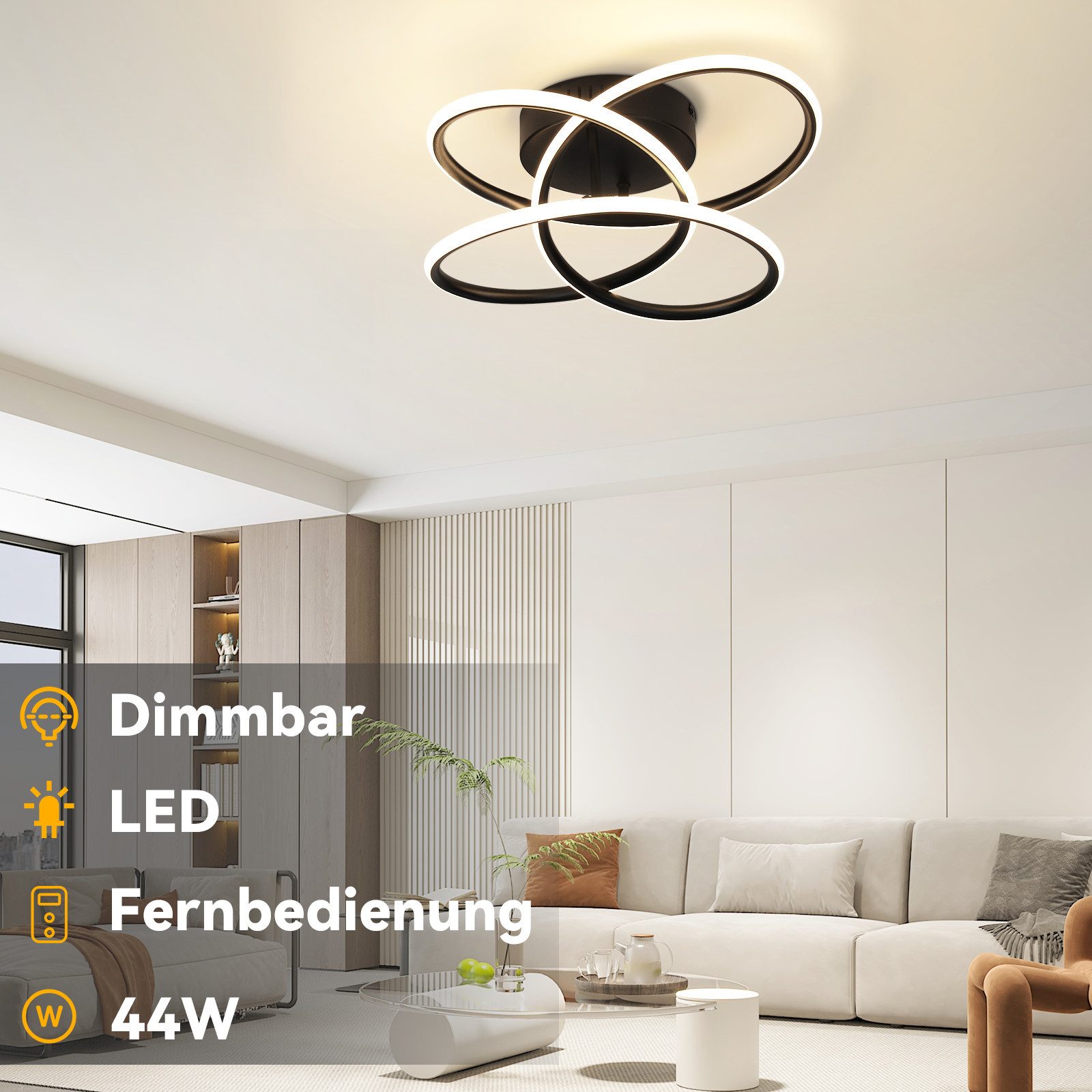 NETTLIFE LED - kattovalaisin eteiseen, moderni muotoilu, himmennettävä, kaukosäädin, 44W, musta