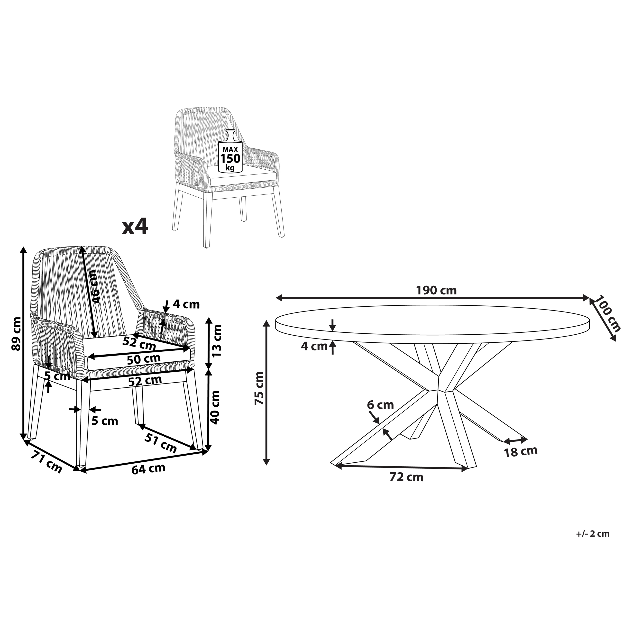 Ulkoruokailuryhmä 4-istuttava ORISTANO tyynyillä betoni Beige
