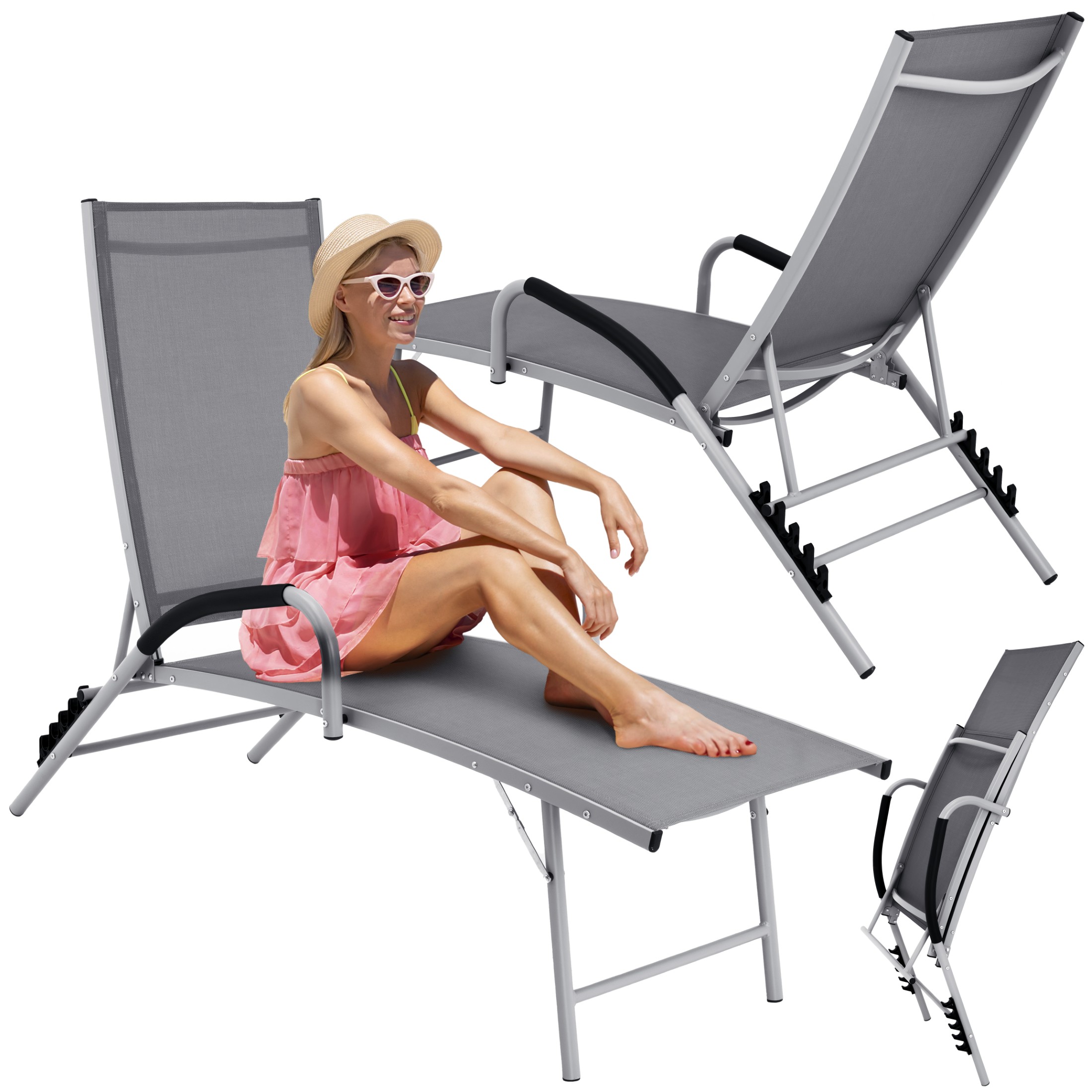 Alumiininen kokoontaitettava puutarhatuoli säädettävällä selkänojalla