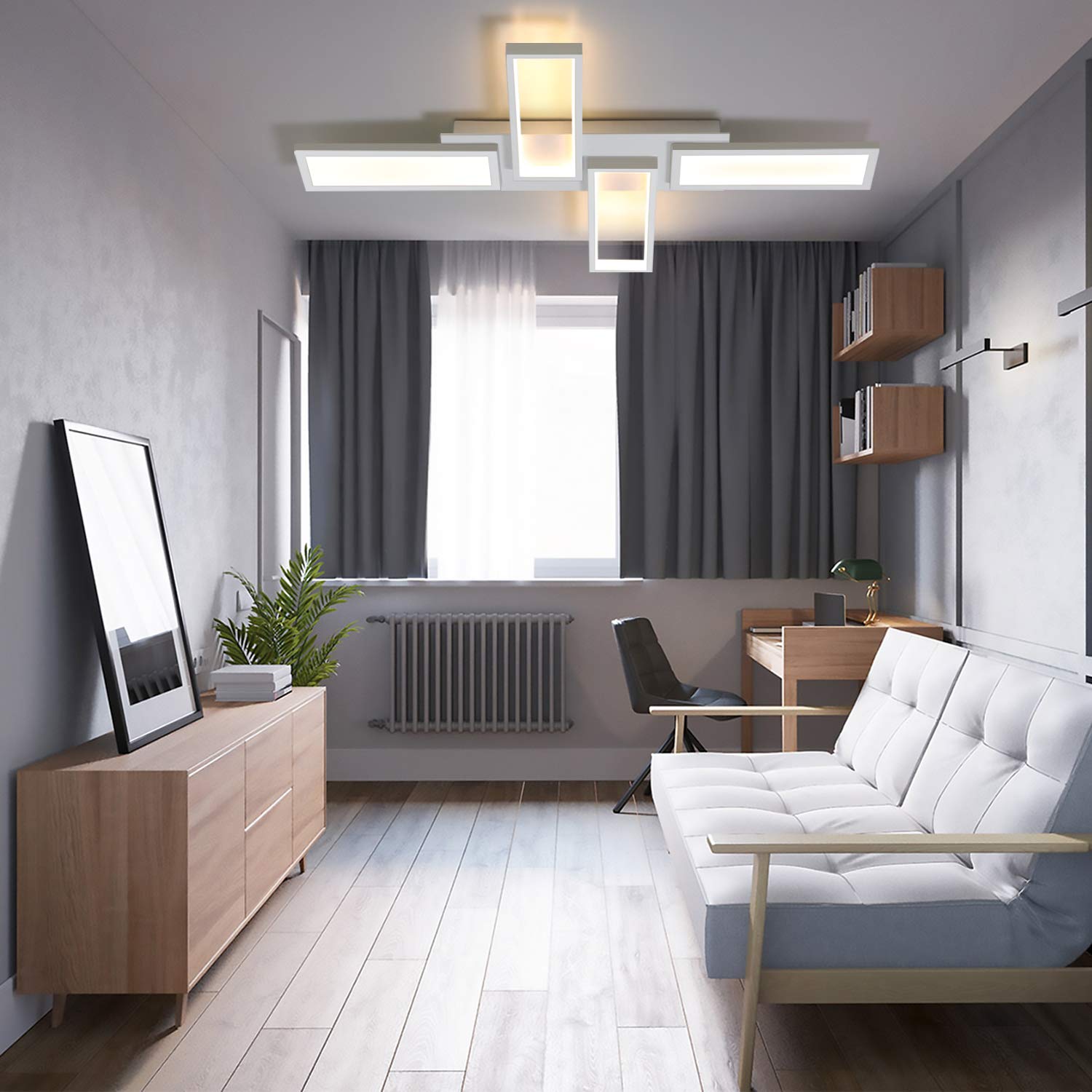 ZMH LED-kattovalaisin olohuoneeseen, valkoinen, himmennettävä, 58W