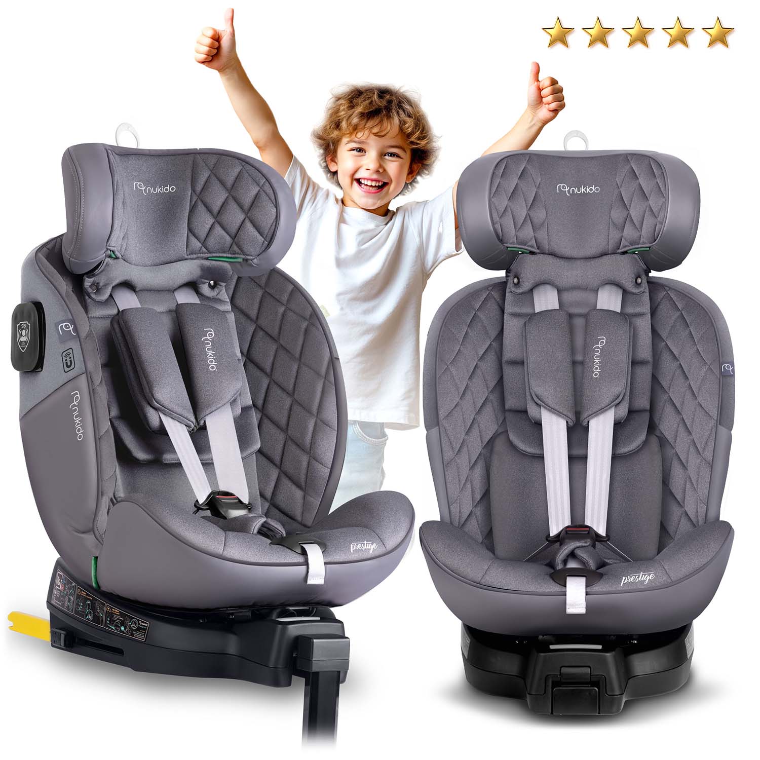 Nukido Prestige Line -turvaistuin, harmaa, 0-36 kg, ISOFIX-kiinnityksellä