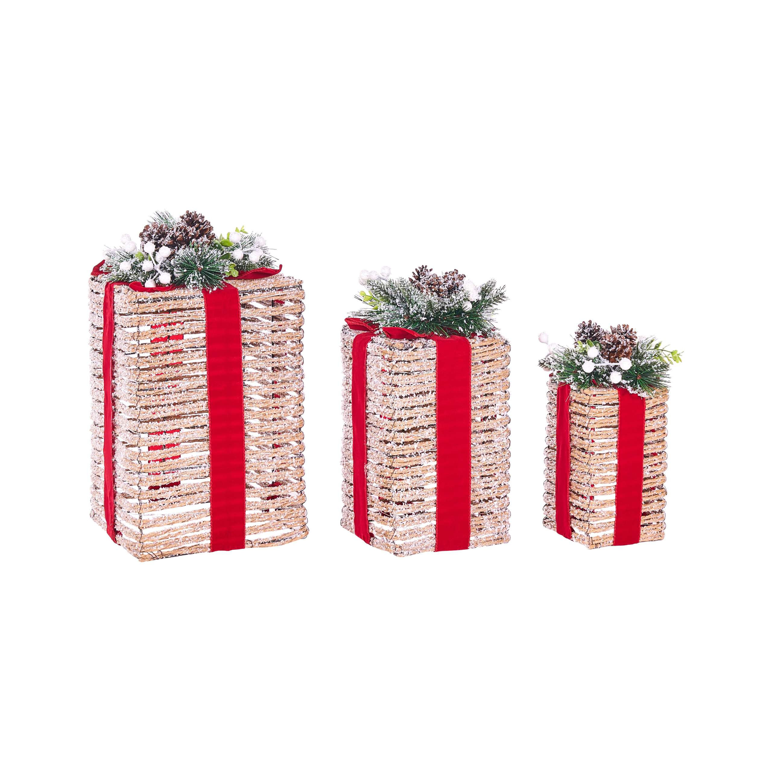 Joulukoristesetti 3 kpl LED-valo VAHTO 46/32/30 cm Joululahja Ruskea