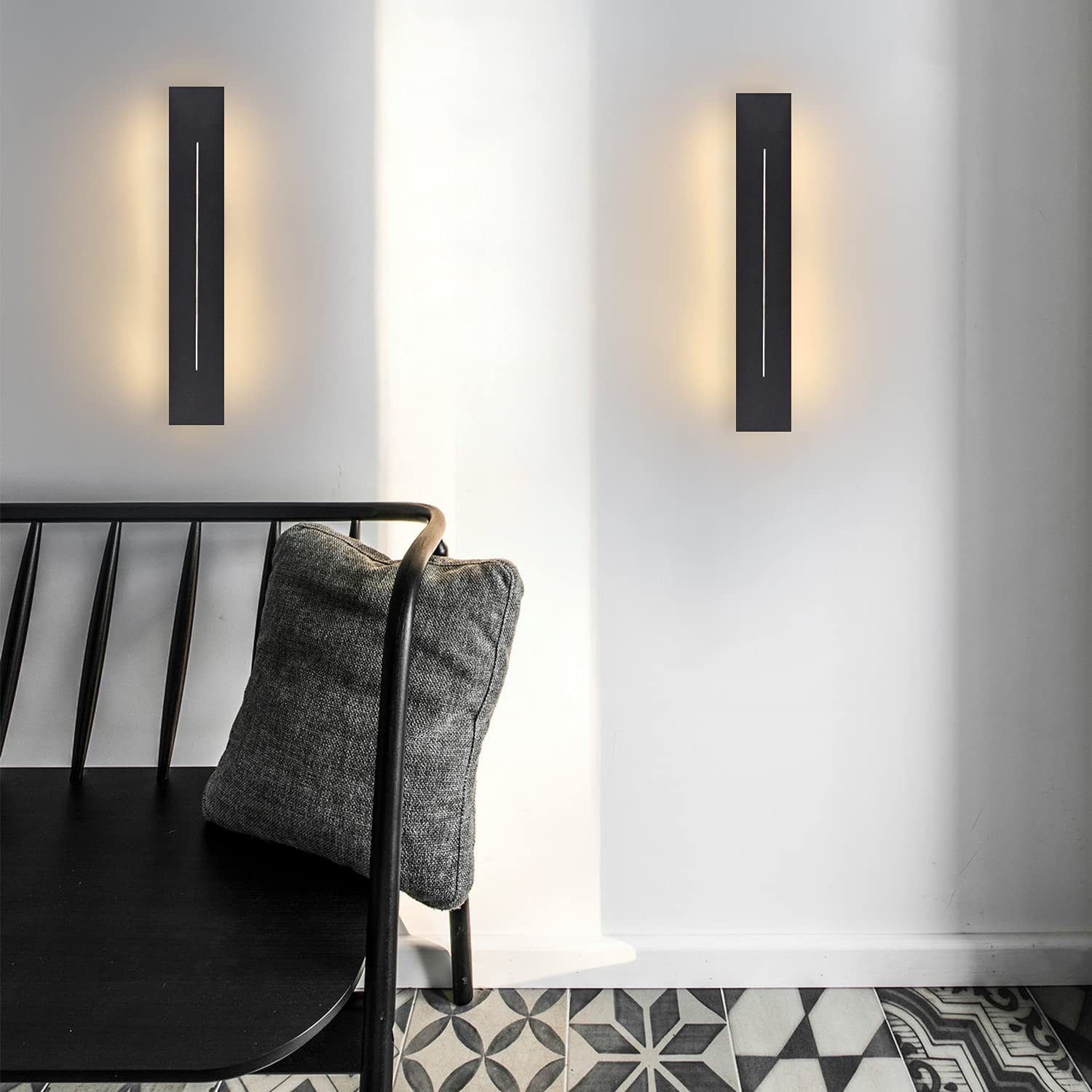 NETTLIFE Sisäseinävalaisin LED - seinävalaisin, 30CM Moderni Käytävävalaisin Lämmin Valkoinen Makuuhuone, Musta Portaikkovalaisin, 8W Seinävalaisin