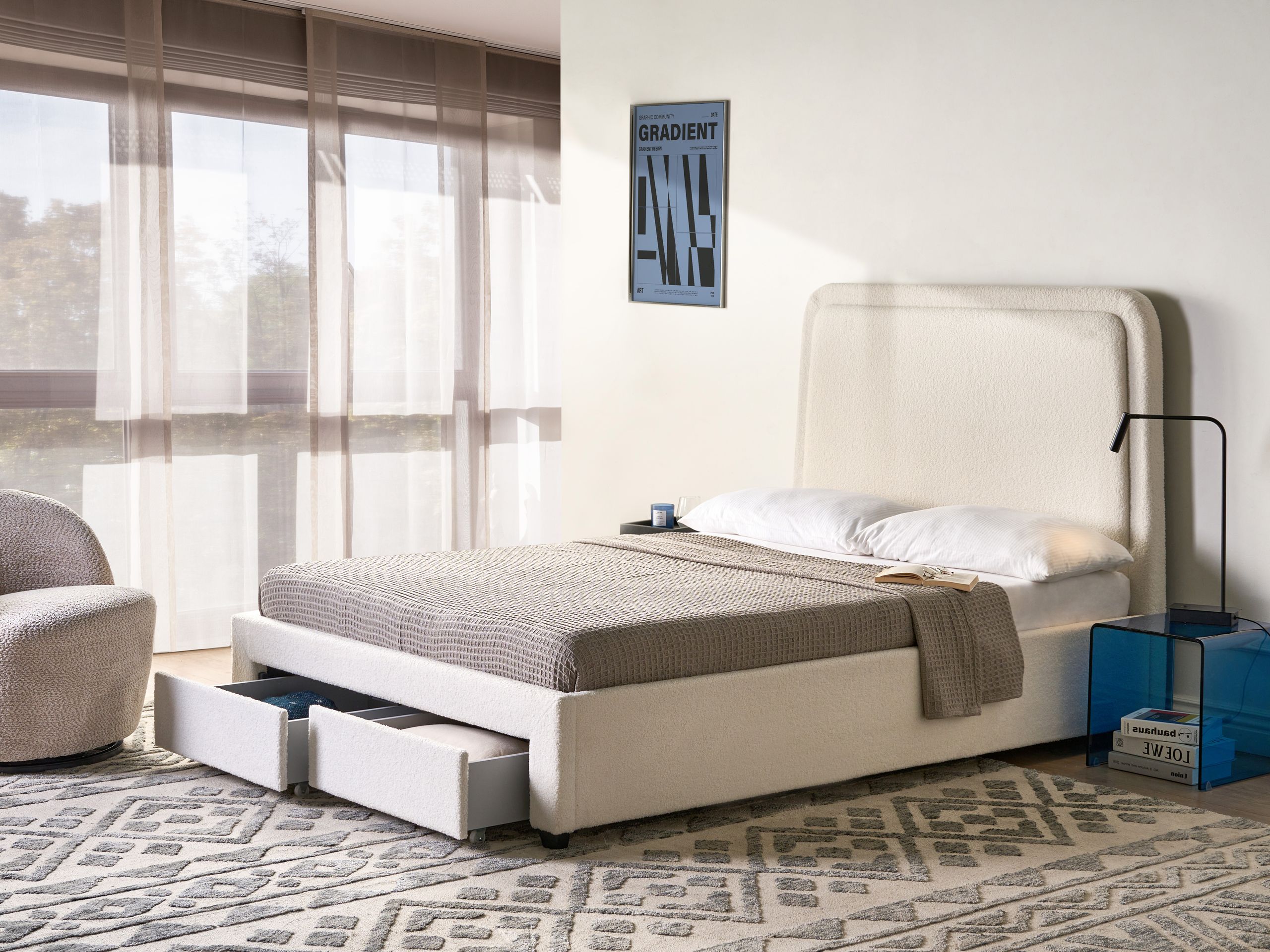 Sänky säilytyslaatikoilla buklee SARDENT 140 x 200 cm Luonnonvalkoinen