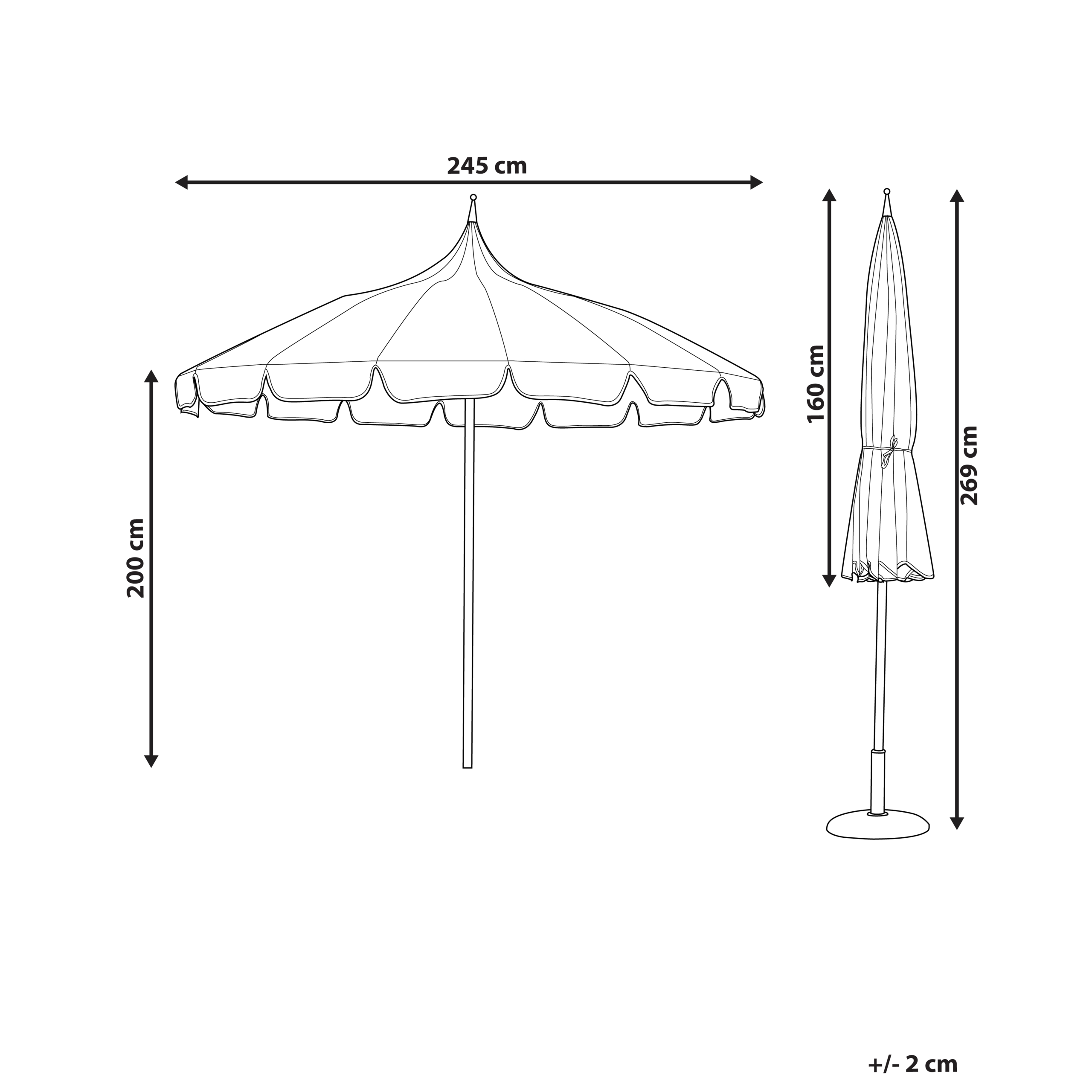 Aurinkovarjo 245 cm MINOA Valkoinen/sininen