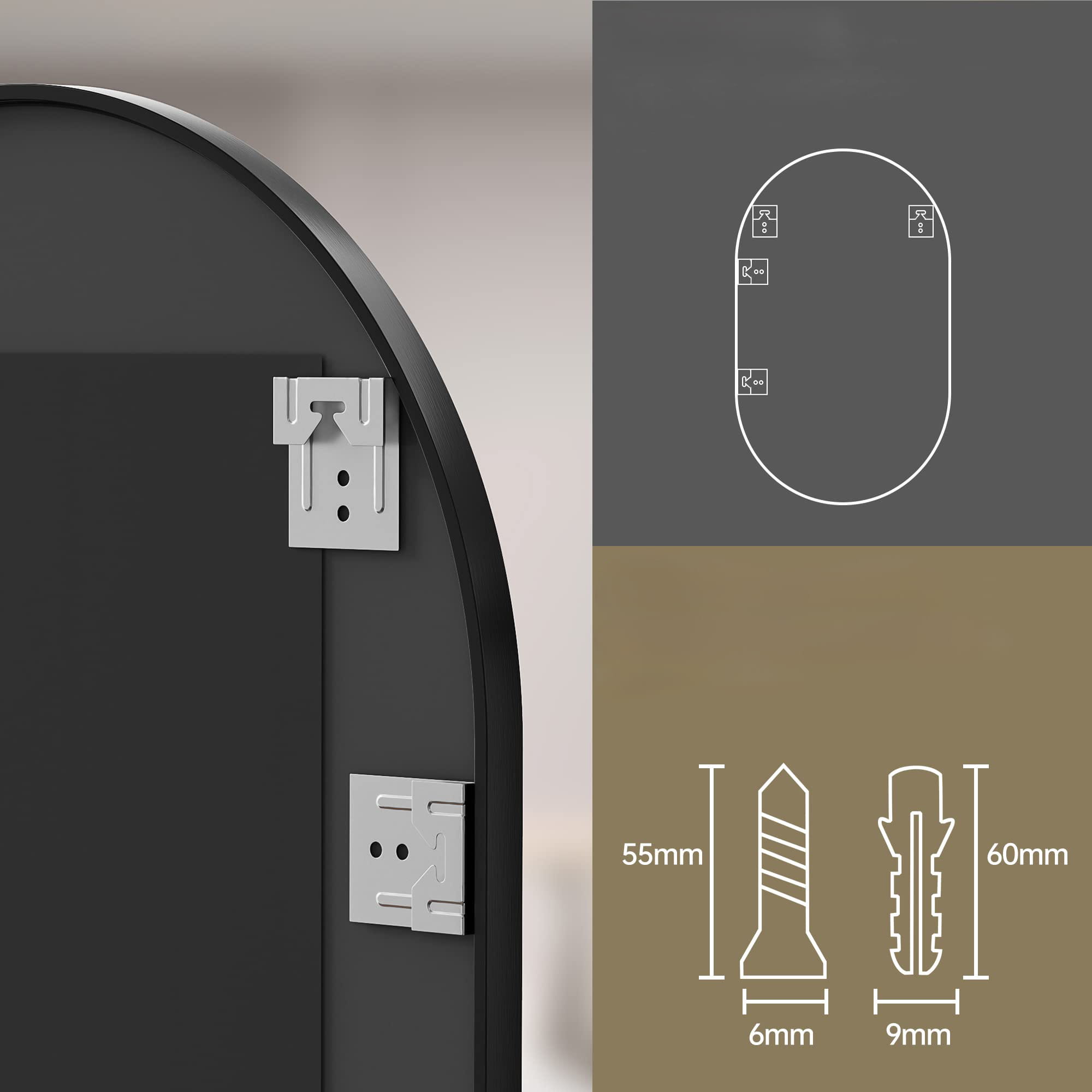 Soikea peili 100x50cm mustalla kehyksellä