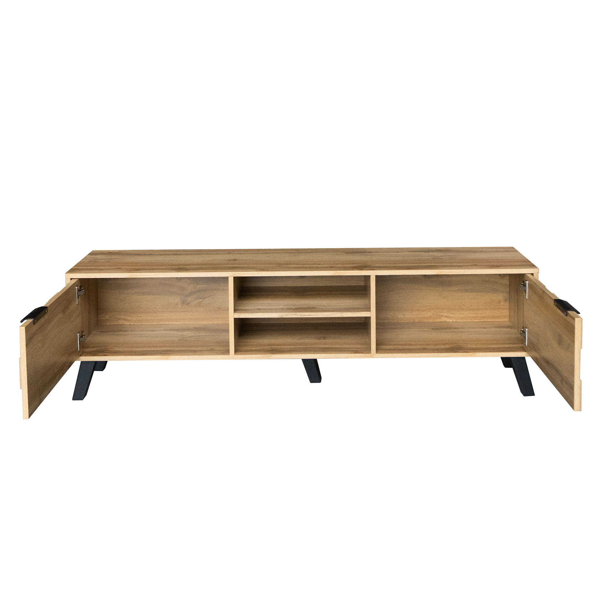 TV-taso 160x35x45 cm puinen moderni säilytyksellä ja avohyllyillä