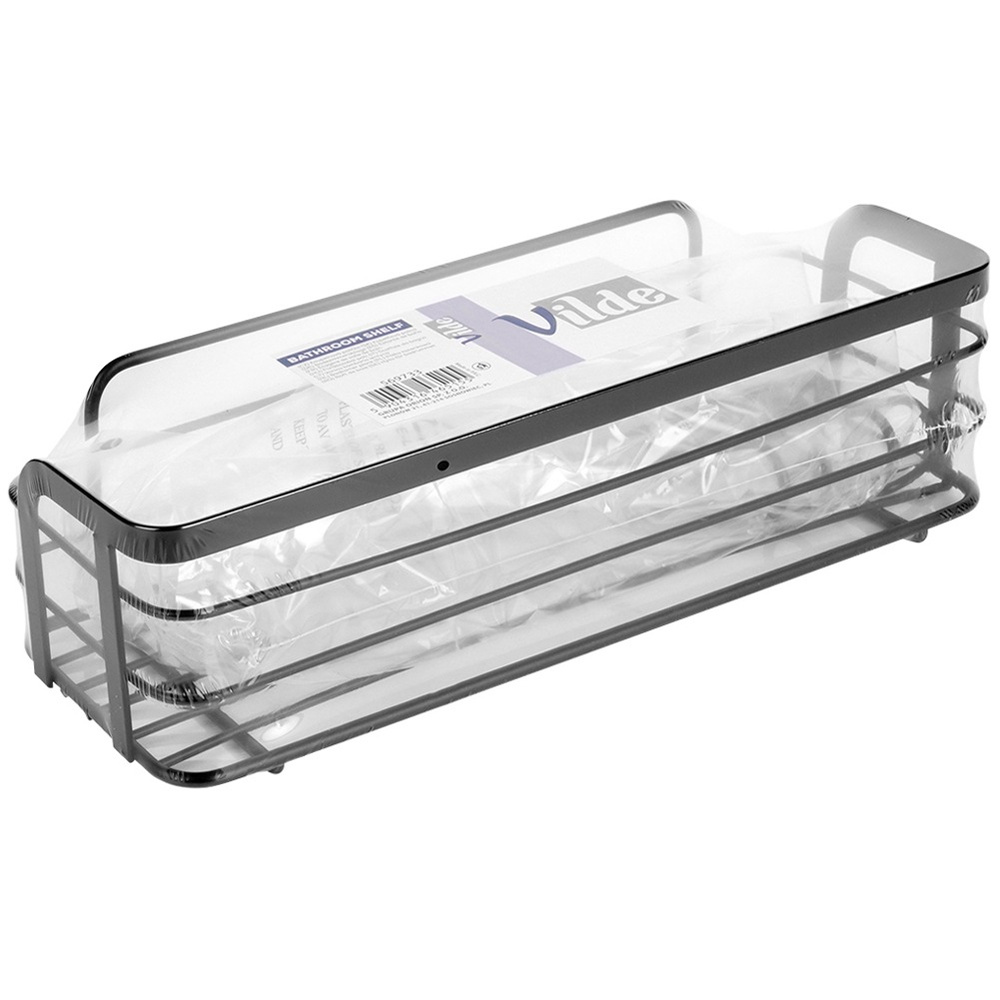 Musta metallinen suihkuhylly, liimattu, 29,5x10,5x8 cm