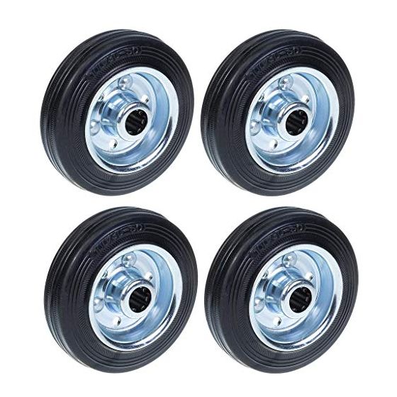 100mm 4" mustat kumipyörät, joissa on puristettu teräskeskiö 90kg - 4 kpl:n sarja.