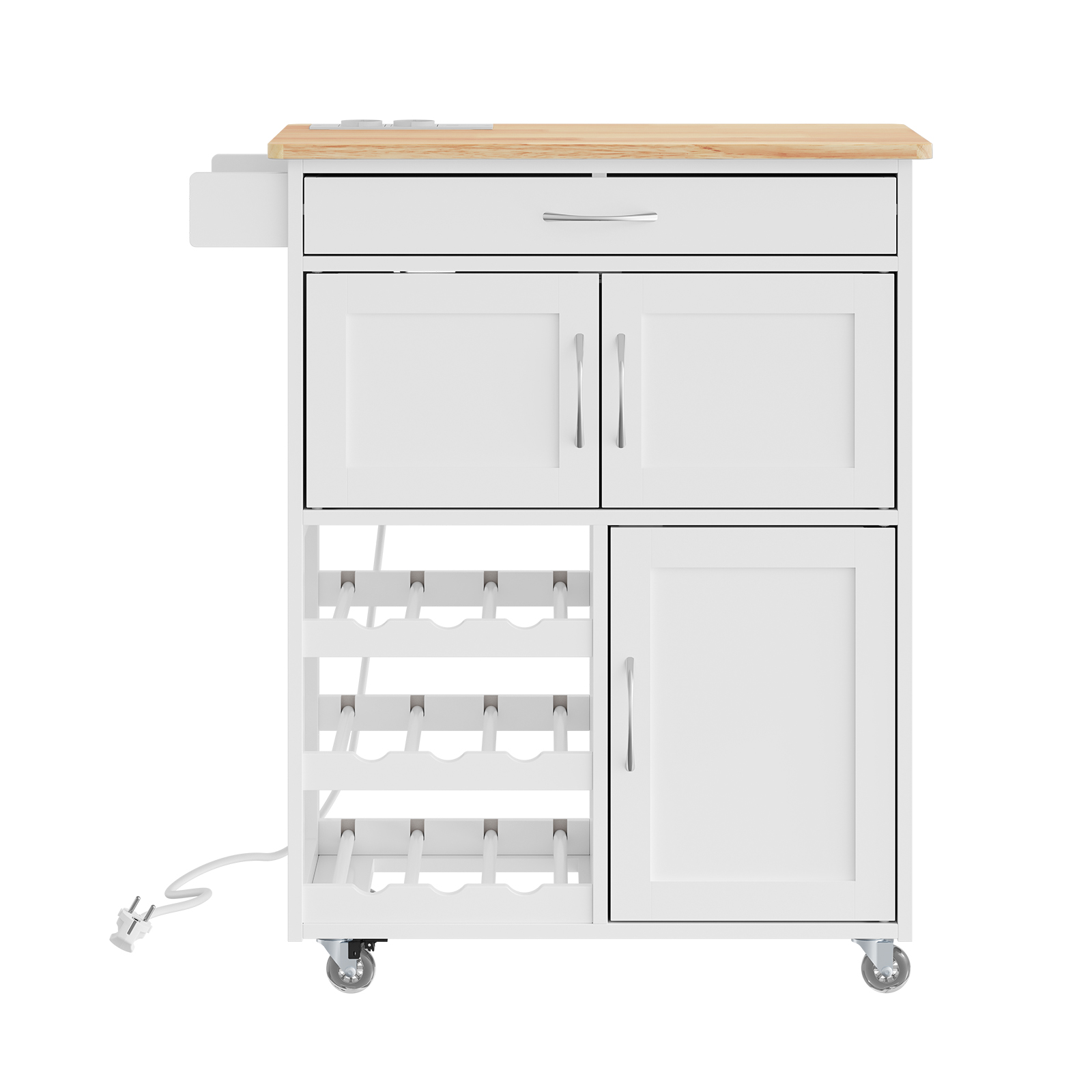 Keittiövaunu pyörillä, USB-liitäntä, valkoinen, 75.0x37.6x87.0 cm, FKW45-E-WN