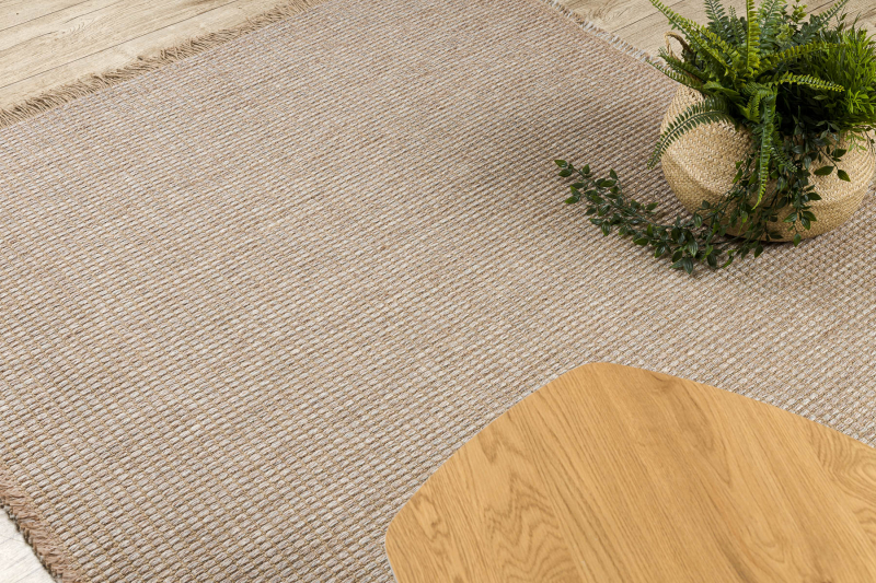 Matto JUTE 3652 beige / harmaa yksivärinen - juutti, litteä kudottu, 140x190 cm