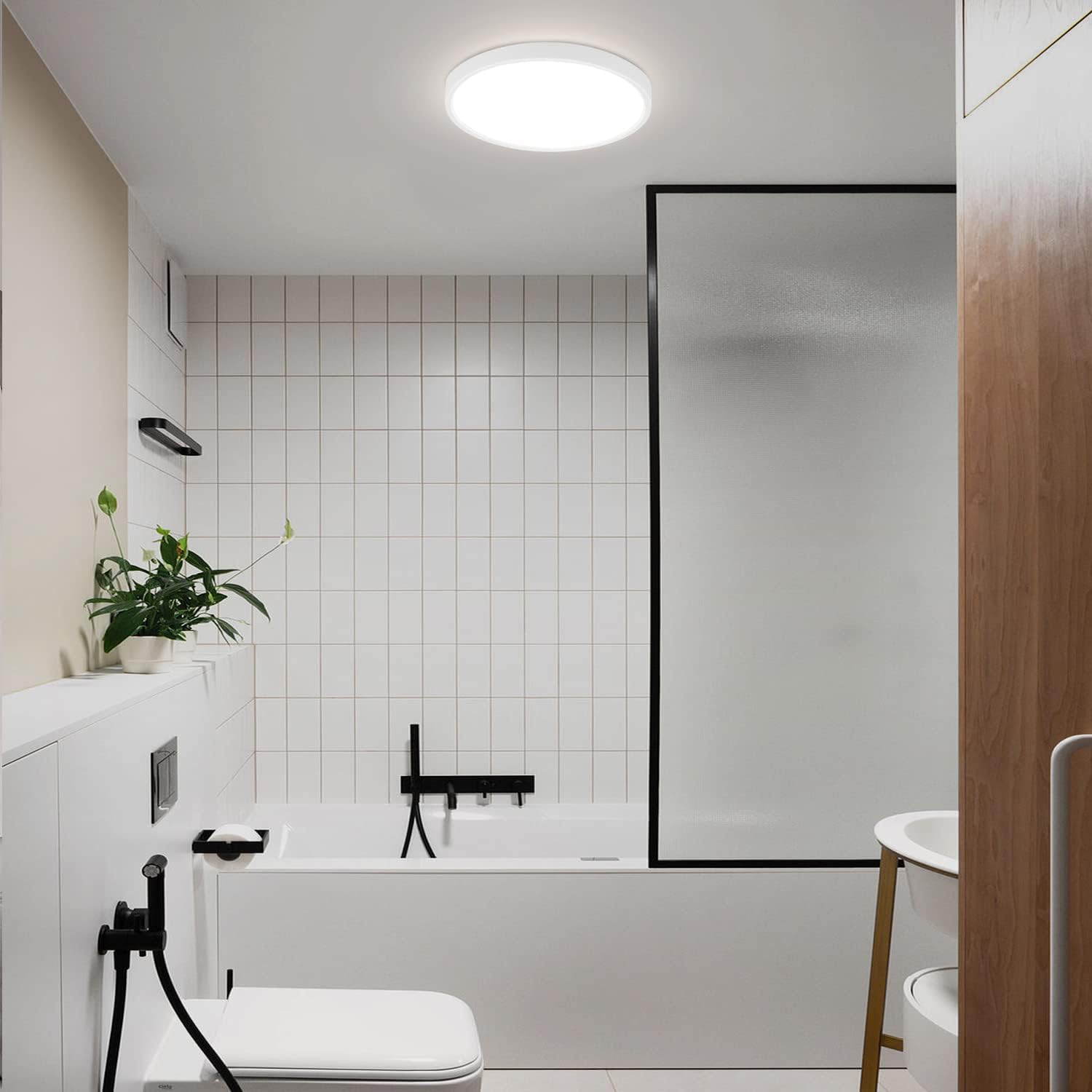 NETTLIFE LED - paneelikattovalaisin musta, litteä kattovalaisin IP44 roiskevesitiivis, viileä valkoinen, 15 W