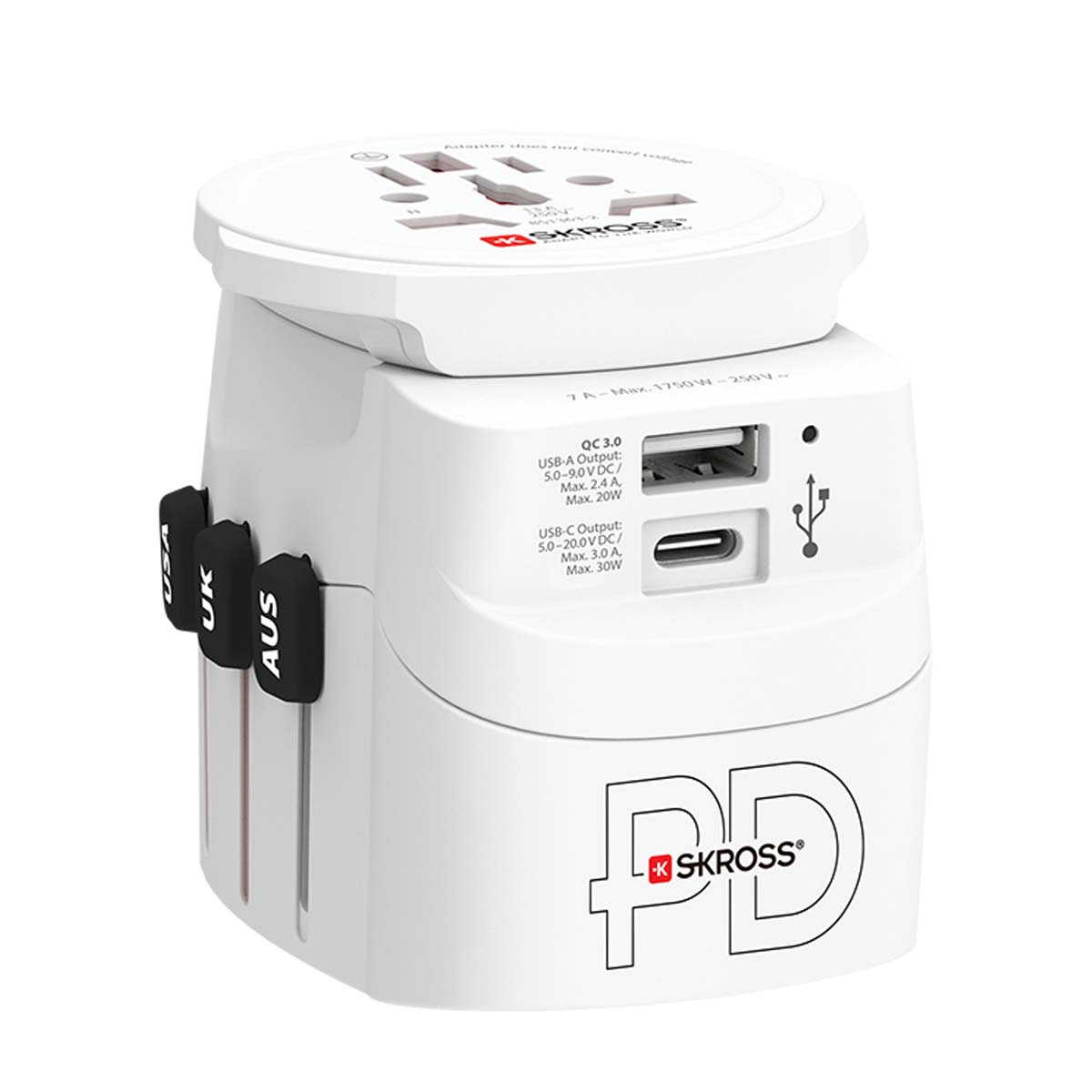 Universaali USB-A ja USB-C PD 50 W PRO Light World -matkaadapteri