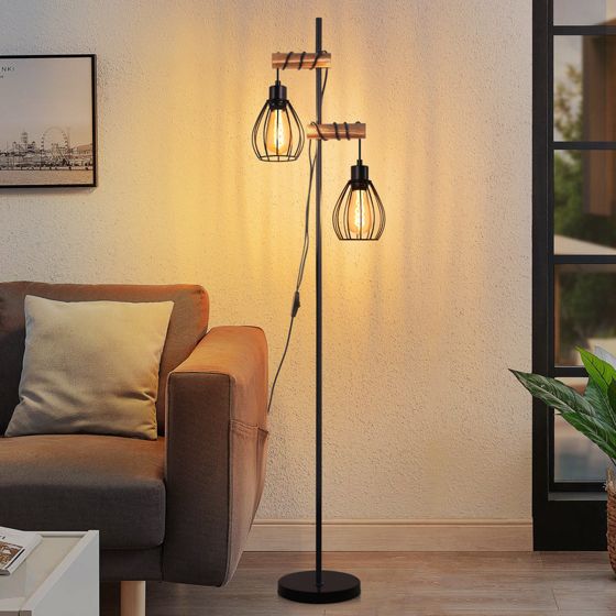 NETTLIFE lattiavalaisin – teollinen musta metallivalaisin häkkivarjostimella, 2×E27, 152 cm (ilman polttimoita)