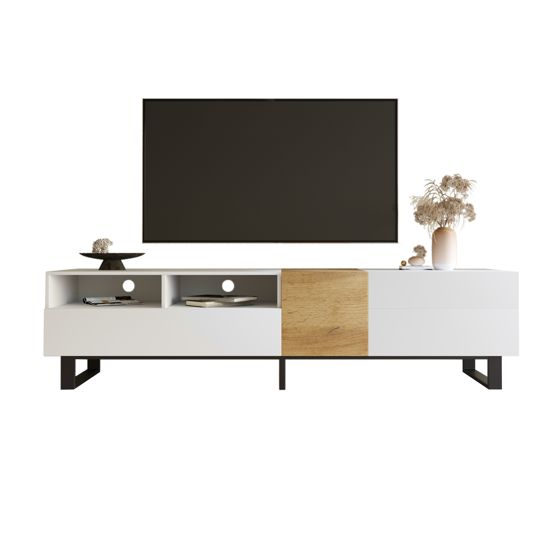 TV-taso 180x50x38 cm valkoinen ja puuoptiikka MDF säilytyksellä