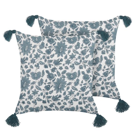 Koristetyynysetti 2 kpl RUMEX puuvilla 45 x 45 cm Sininen Kukkakuvio