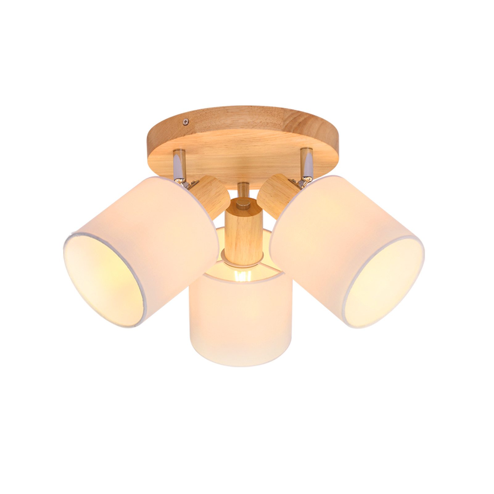 NETTLIFE - kattospottivalaisin, 3 lamppua, pyöreä puinen LED - kattovalaisin, E14, 350° kallistuva