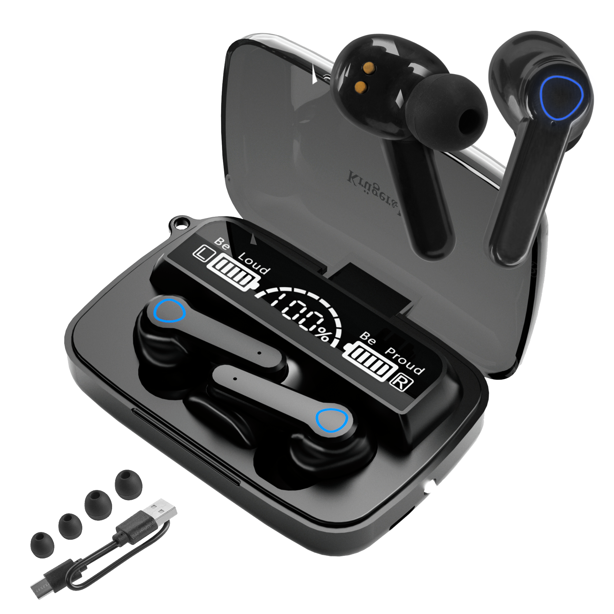 Kruger&Matz M19 langattomat nappikuulokkeet Bluetooth 5.3 -liitännällä ja varavirtalähteellä