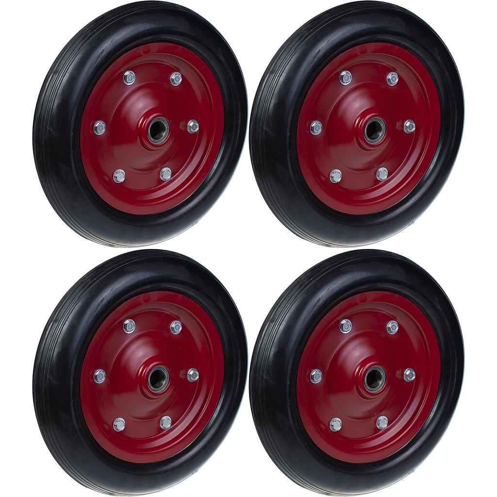 350 mm:n (14 tuuman) pyörän kumirenkaat, puristetusta teräksestä valmistettu 25 mm:n vahvuinen keskiö, kantavuus 1 400 kg, 4 kpl:n sarja