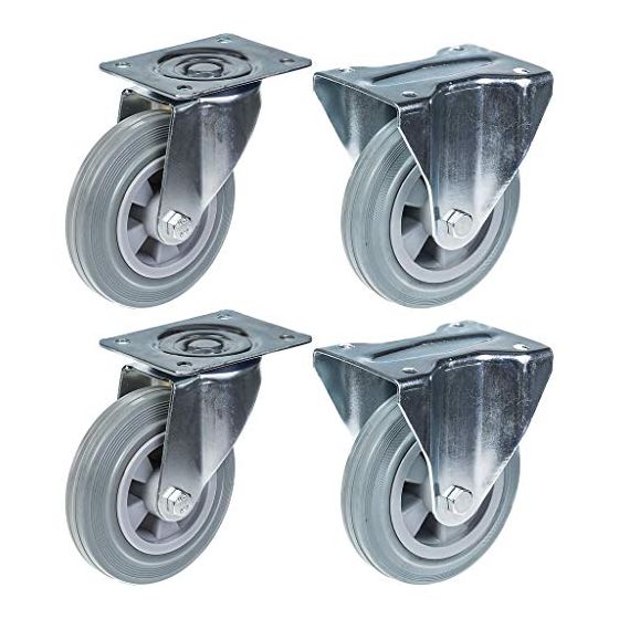 160mm 6" pyöräteline harmaalla kumirenkaalla kääntyvä ja kiinteä vahva 540kg kapasiteetti, 4 kpl:n setti