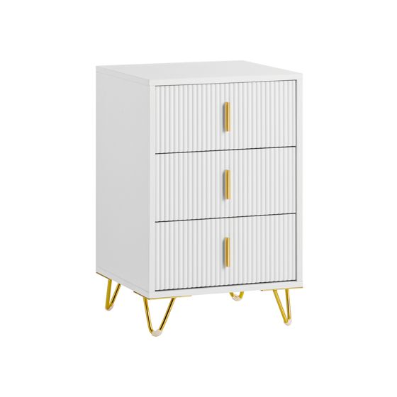 Sivupöytä 2 kpl setti 3 laatikkoa ribbattu etuosa valkoinen 40.0x36.0x63.0 FBT115-L-Wx2
