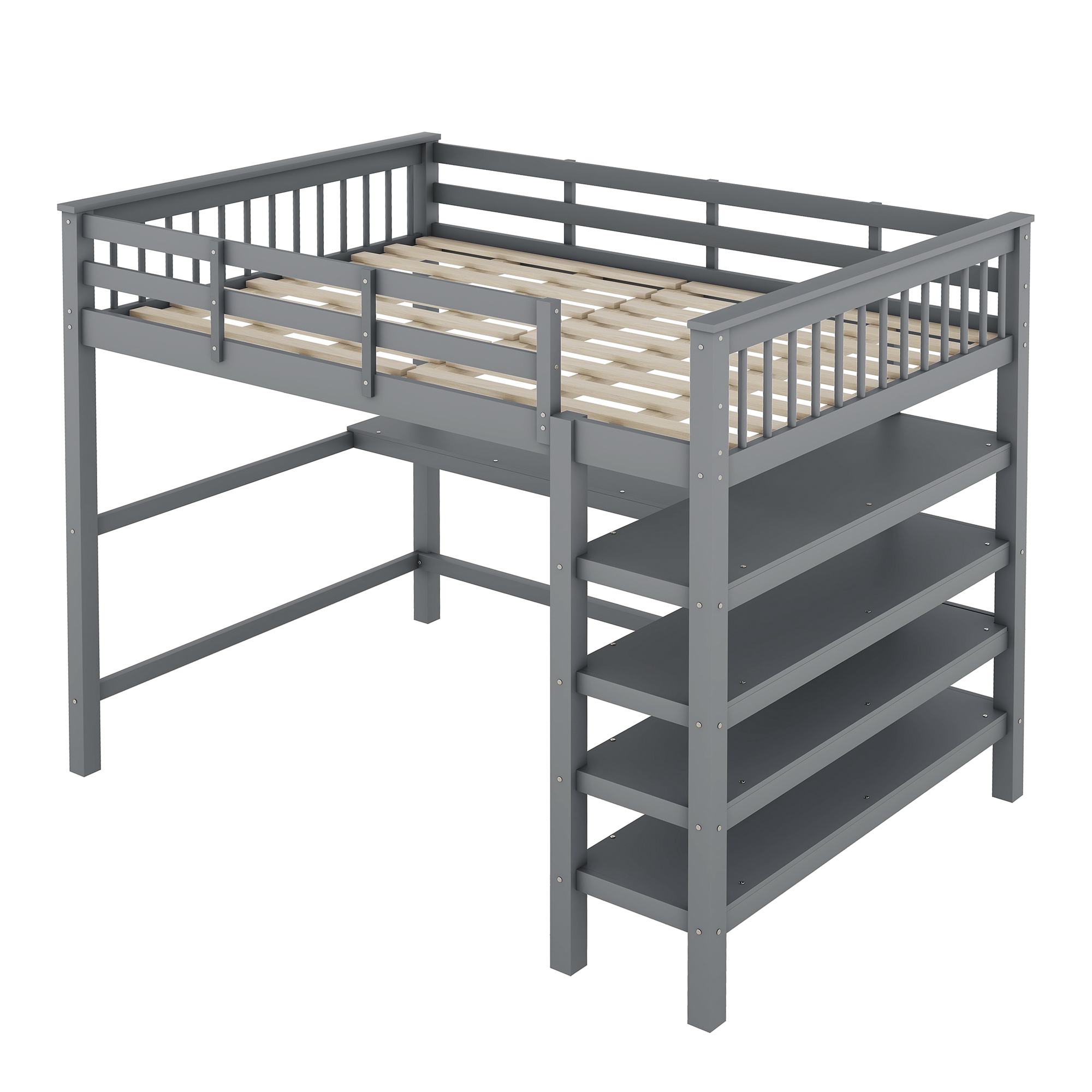Hochbett 140x200 cm turva-aidoin ja säilytystiloin, harmaa, mänty